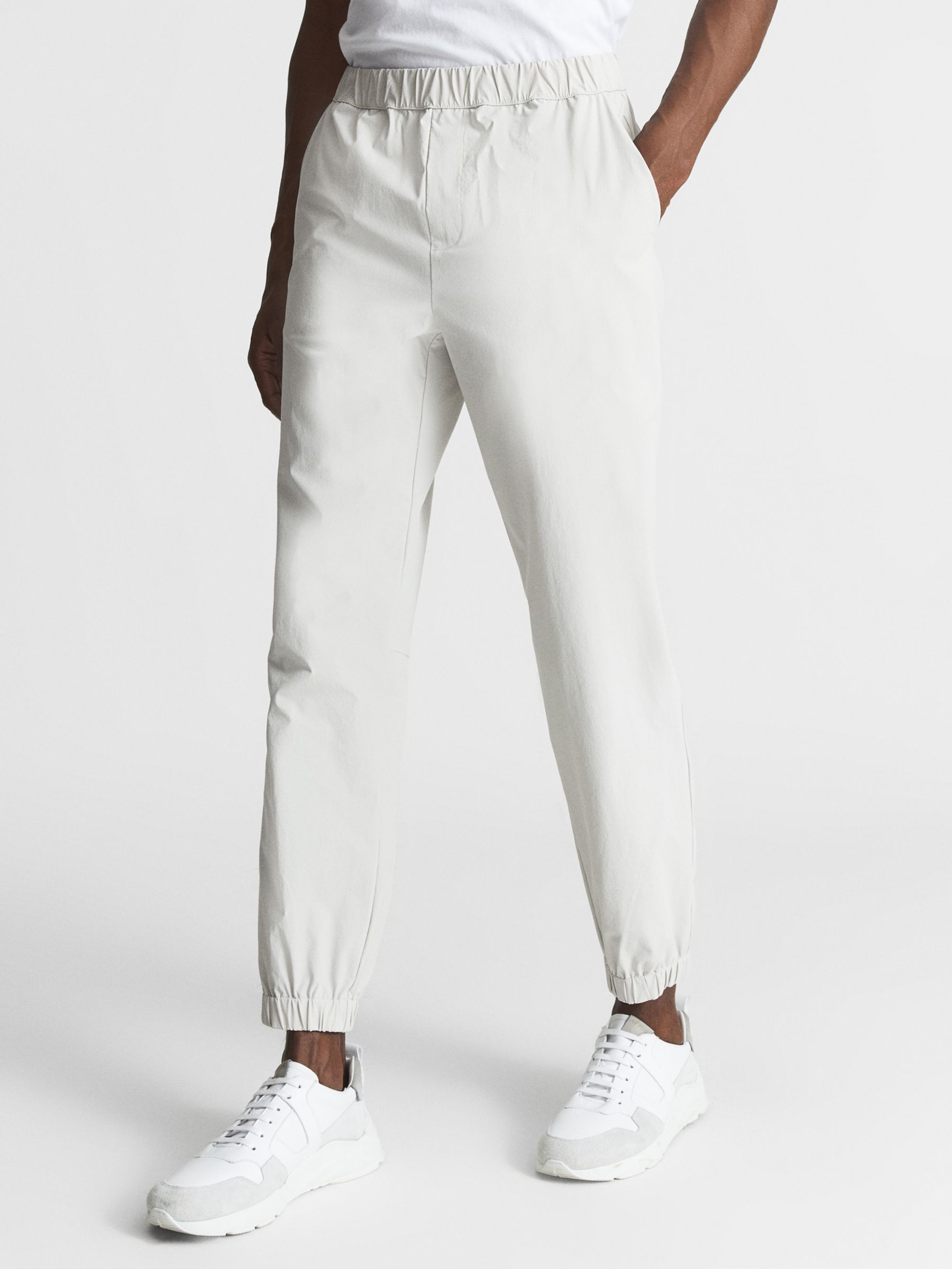 Reiss Nicholas Elasticated Technical Trousers, Stone at John Lewis ...