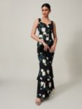 Phase Eight Jazmina Floral Print Belted Tiered Maxi Dress, Black/Multi