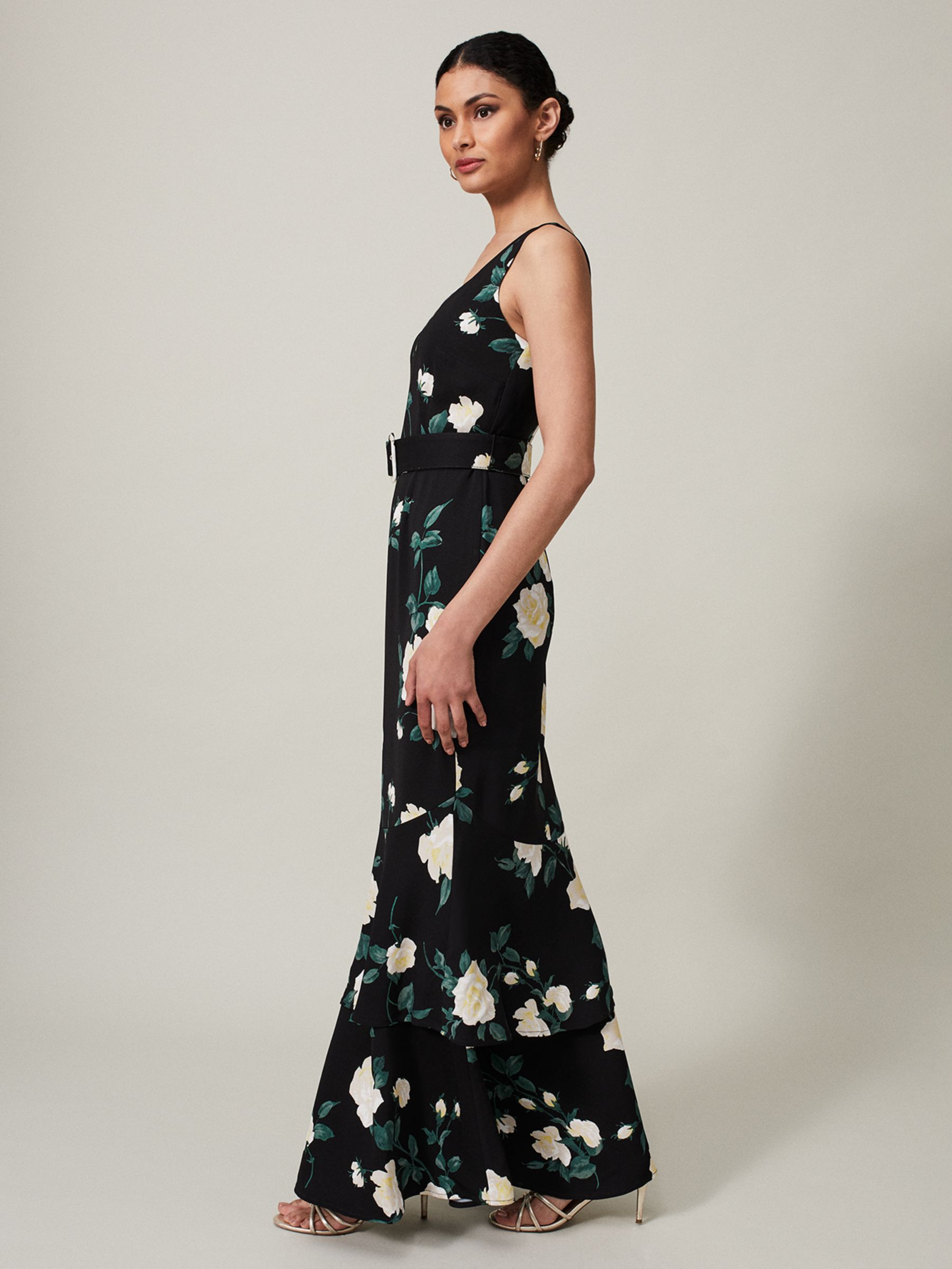 Buy Phase Eight Jazmina Floral Print Belted Tiered Maxi Dress, Black/Multi Online at johnlewis.com