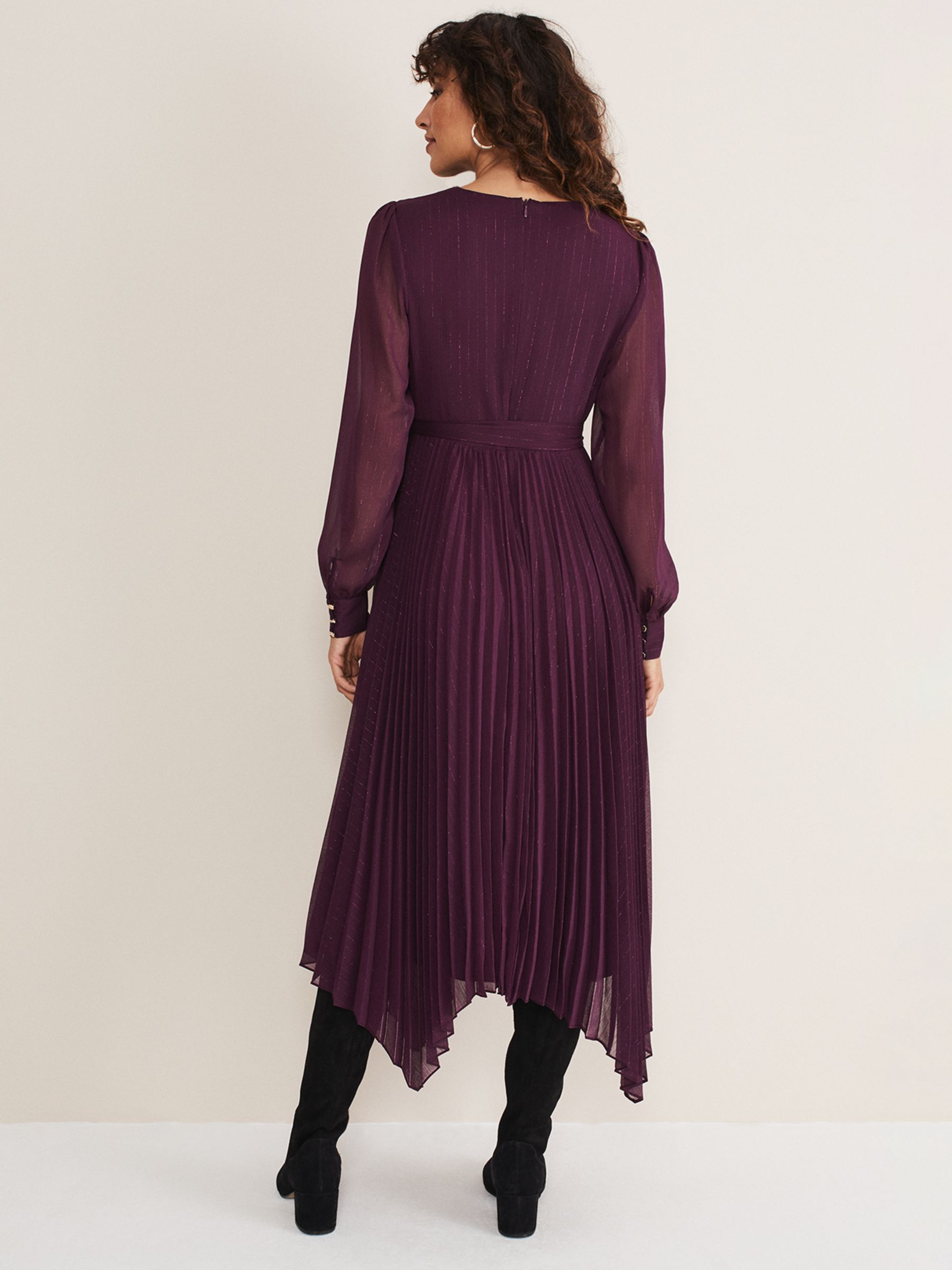 Phase Eight Dani Pleated Midi Dress, Plum at John Lewis & Partners