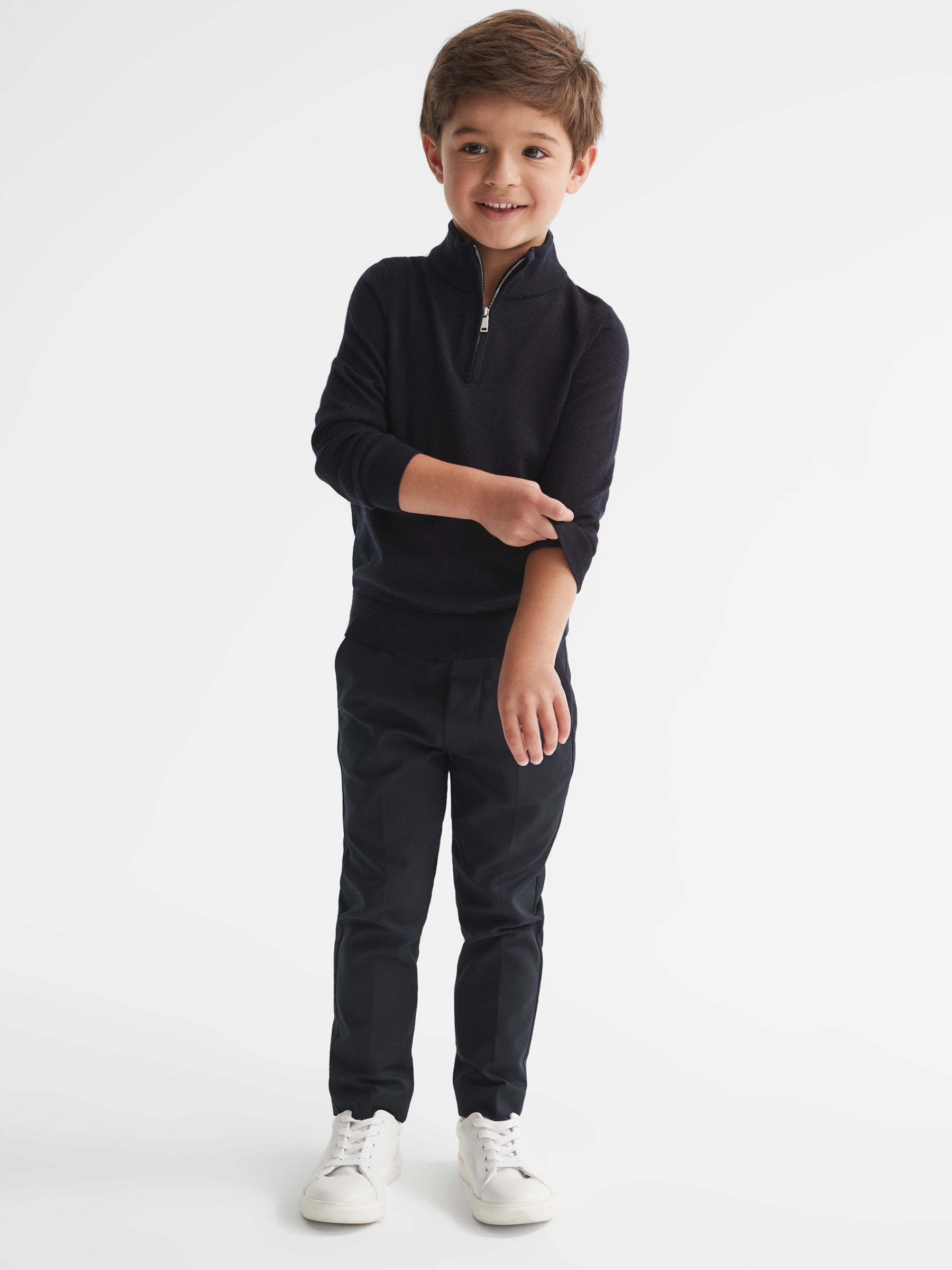 Reiss Kids' Blackhall Half Zip Merino Wool Jumper, Navy at John Lewis ...