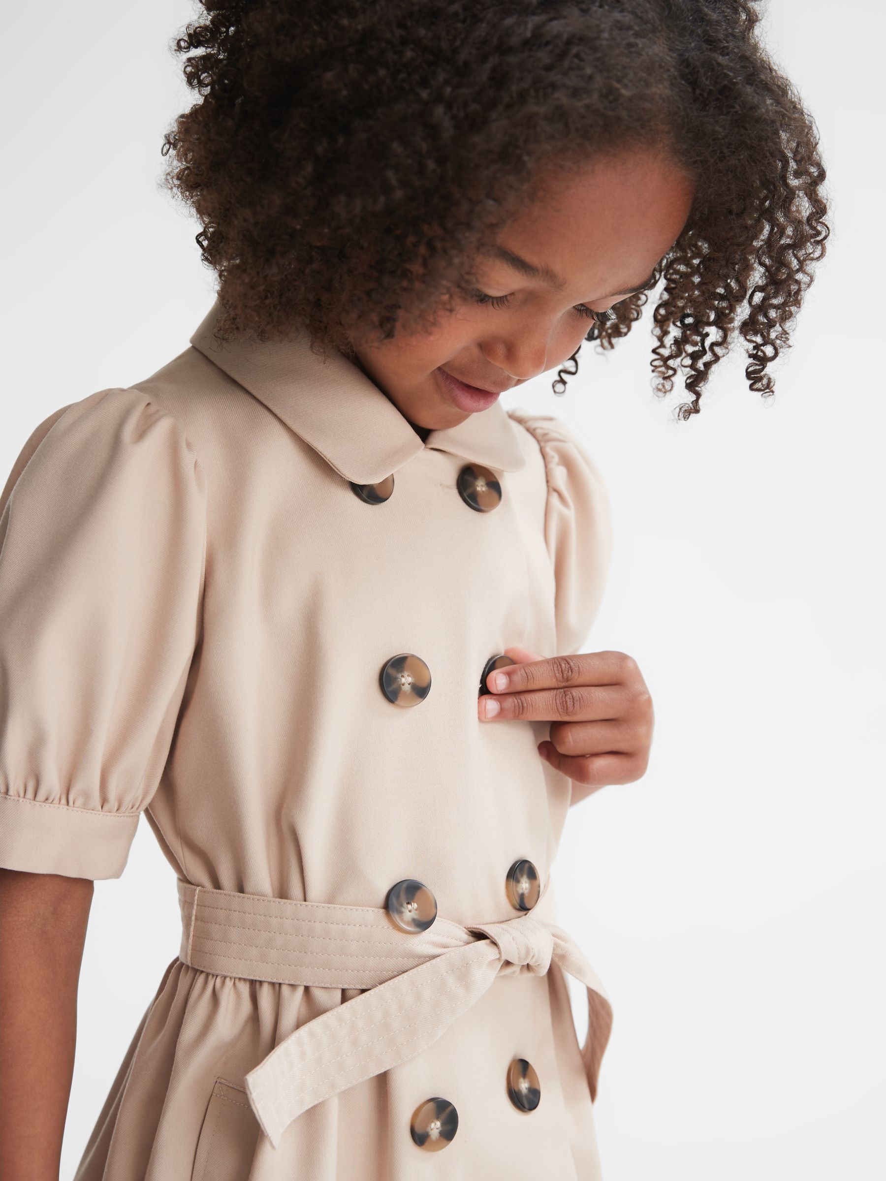 Buy Reiss Kids' Naomi Puff Sleeve Belted Dress, Camel Online at johnlewis.com