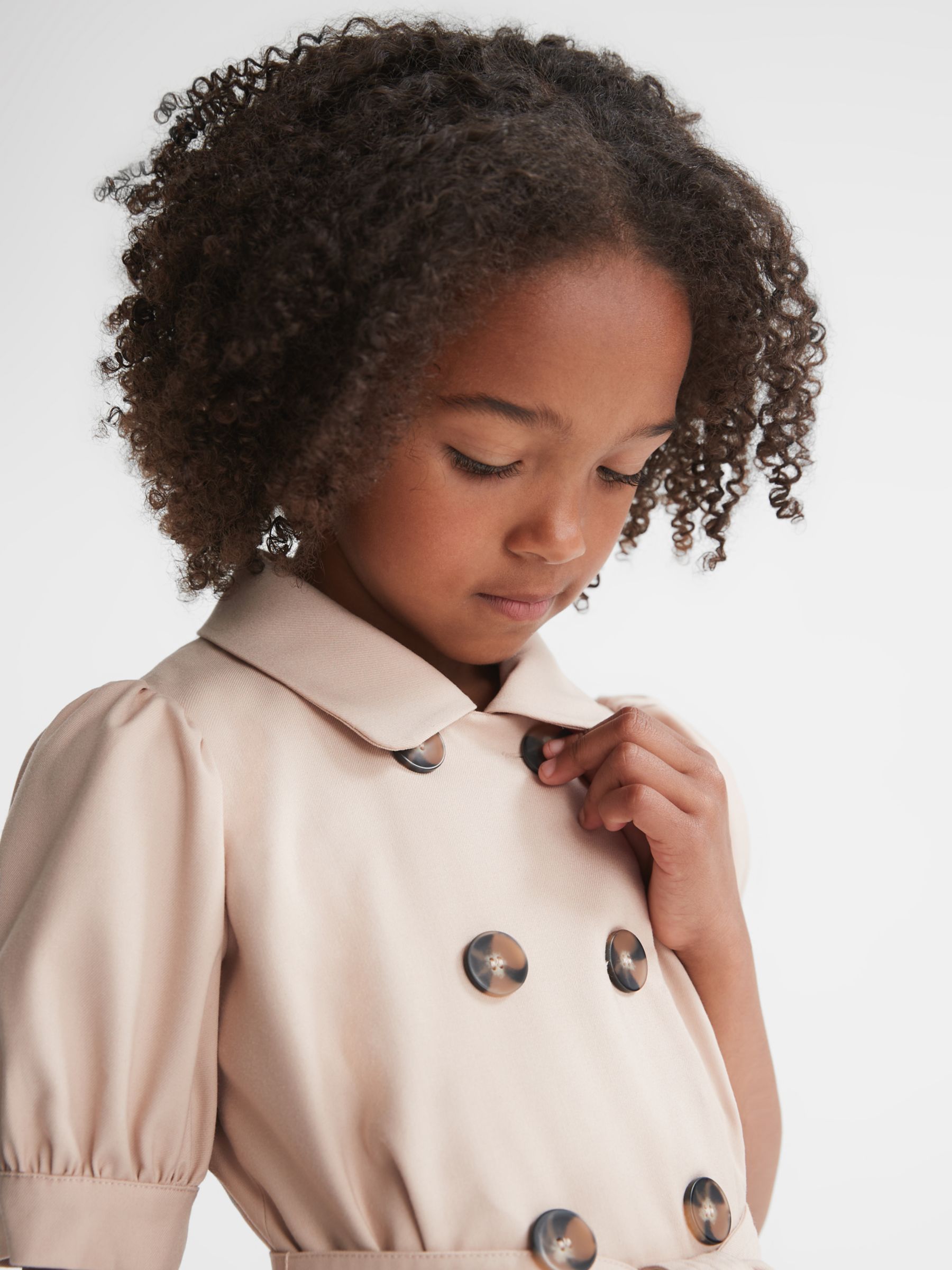 Reiss Kids' Naomi Puff Sleeve Belted Dress, Camel at John Lewis & Partners