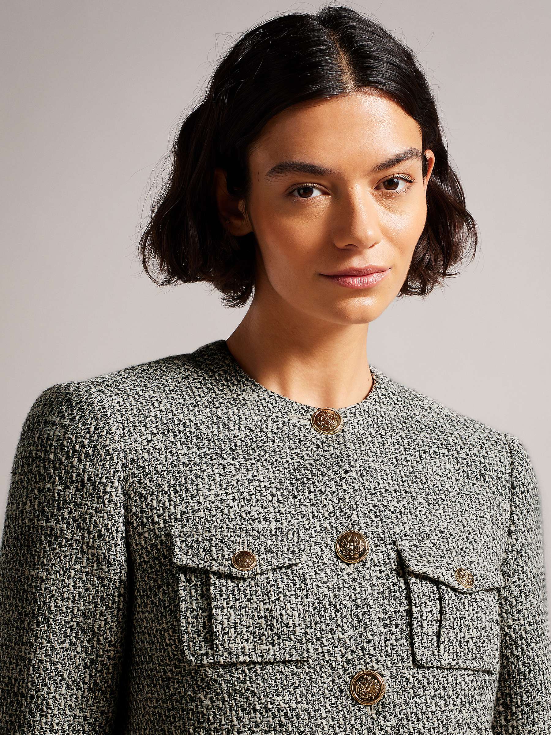 Ted Baker Faraae Short Tweed Jacket, Black/White at John Lewis & Partners