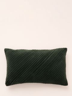 Truly Cotton Velvet Pleated Rectangular Cushion, Emerald