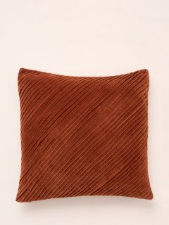 Truly Cotton Velvet Pleated Square Cushion, Orange