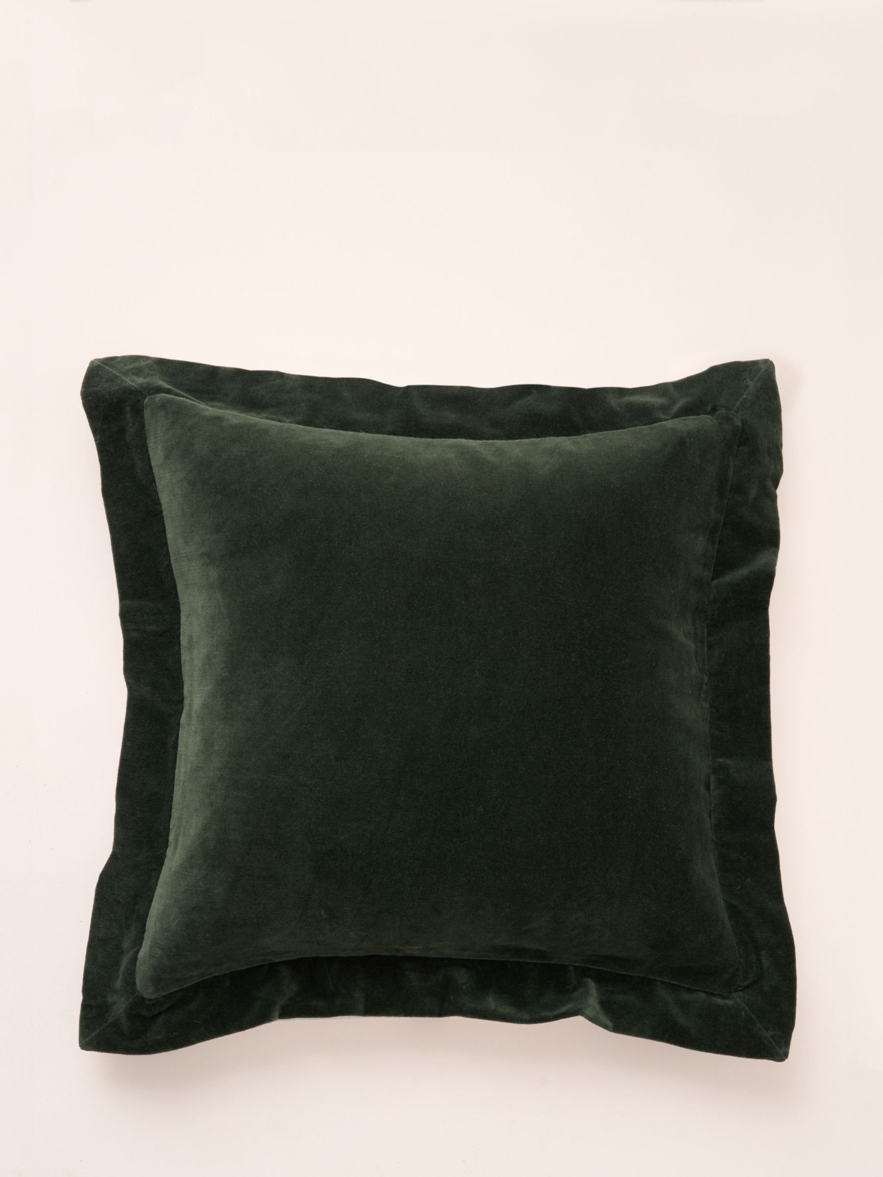 Truly Frill Edge Cotton Velvet Square Cushion, Emerald