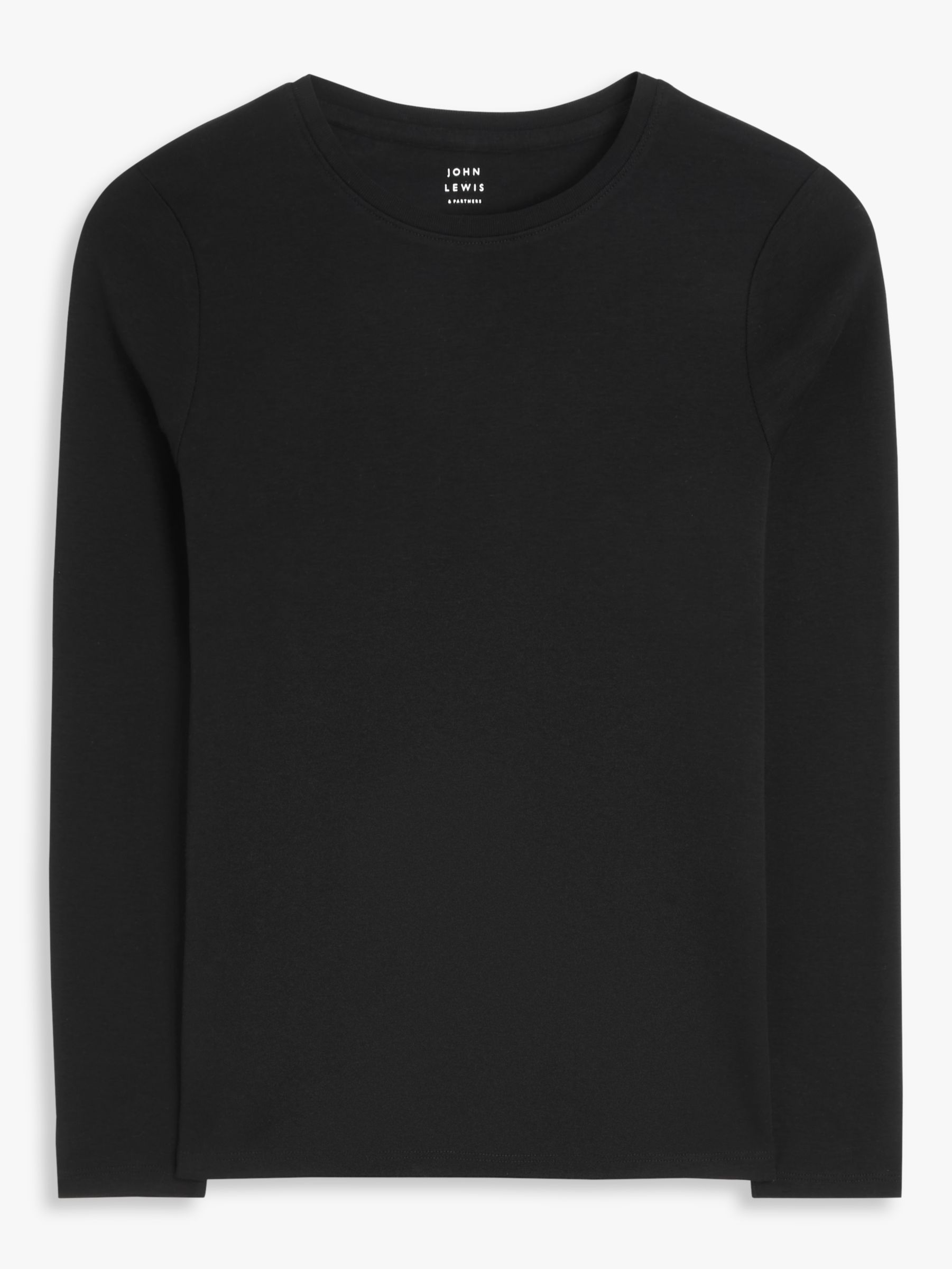 John Lewis Organic Cotton Long Sleeve Crew Neck T-Shirt, Black at John ...