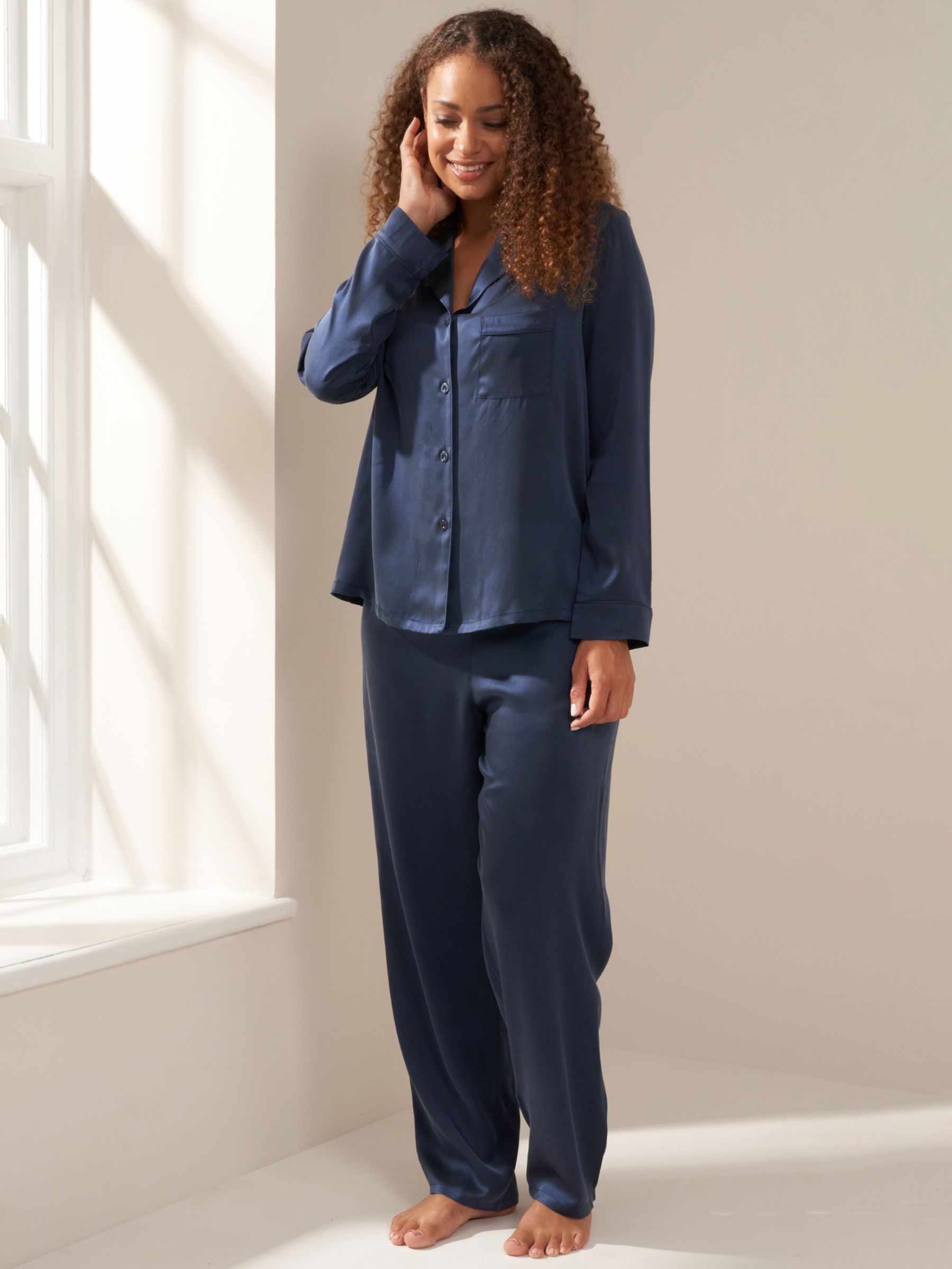 Truly Silk Satin Pyjama Set, Midnight at John Lewis & Partners