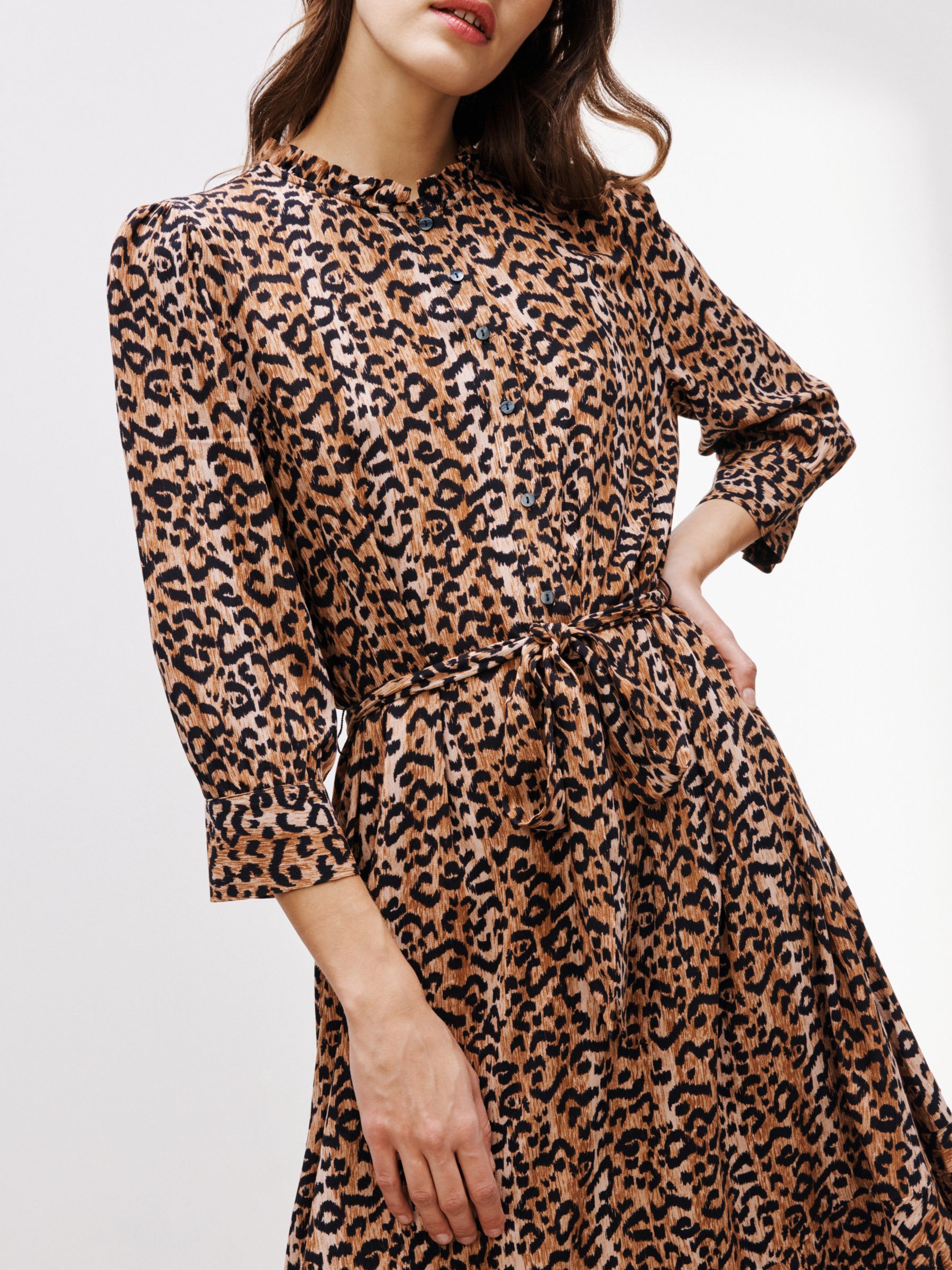 AND/OR Ikat Animal Print Tie Front Dress, Brown/Multi at John Lewis &  Partners