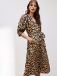 AND/OR Skylar Animal Print Cotton Midi Dress, Brown/Multi