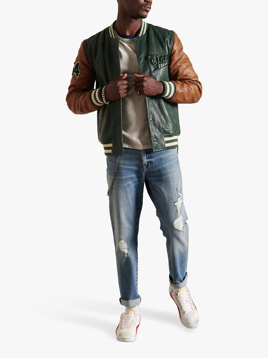 Varsity Leather Jacket in Green - MEN - Ready-to-Wear