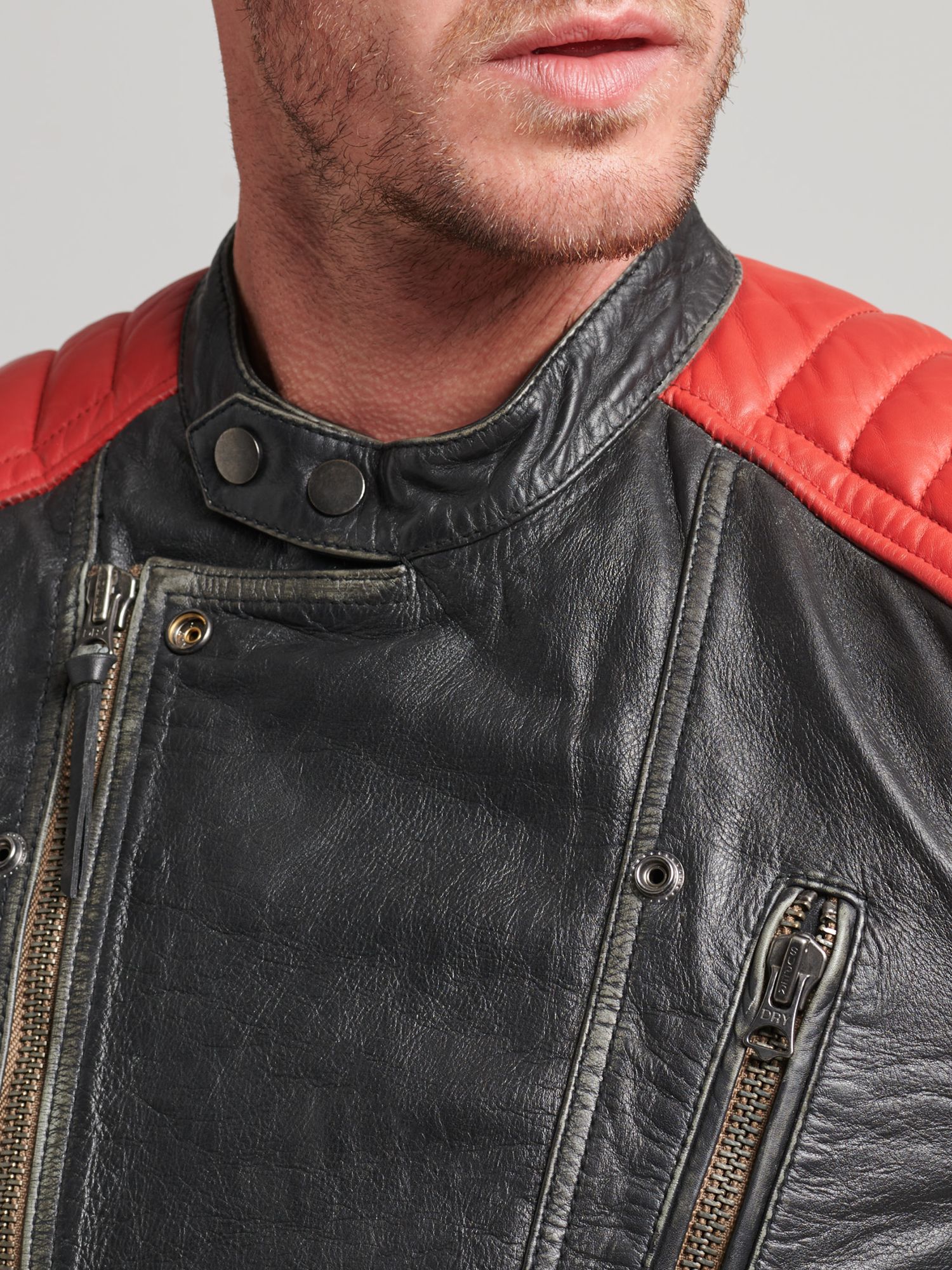 Superdry Vintage Leather Moto Racer Jacket, Black at John Lewis & Partners