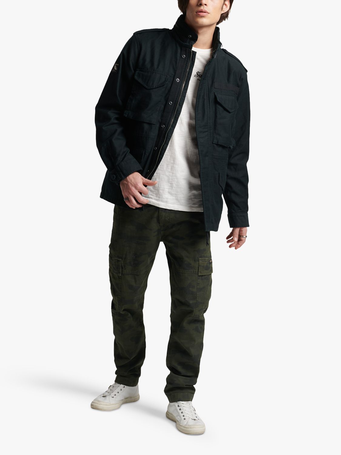 Superdry Vintage M65 Military Jacket, Jet Black at John Lewis & Partners