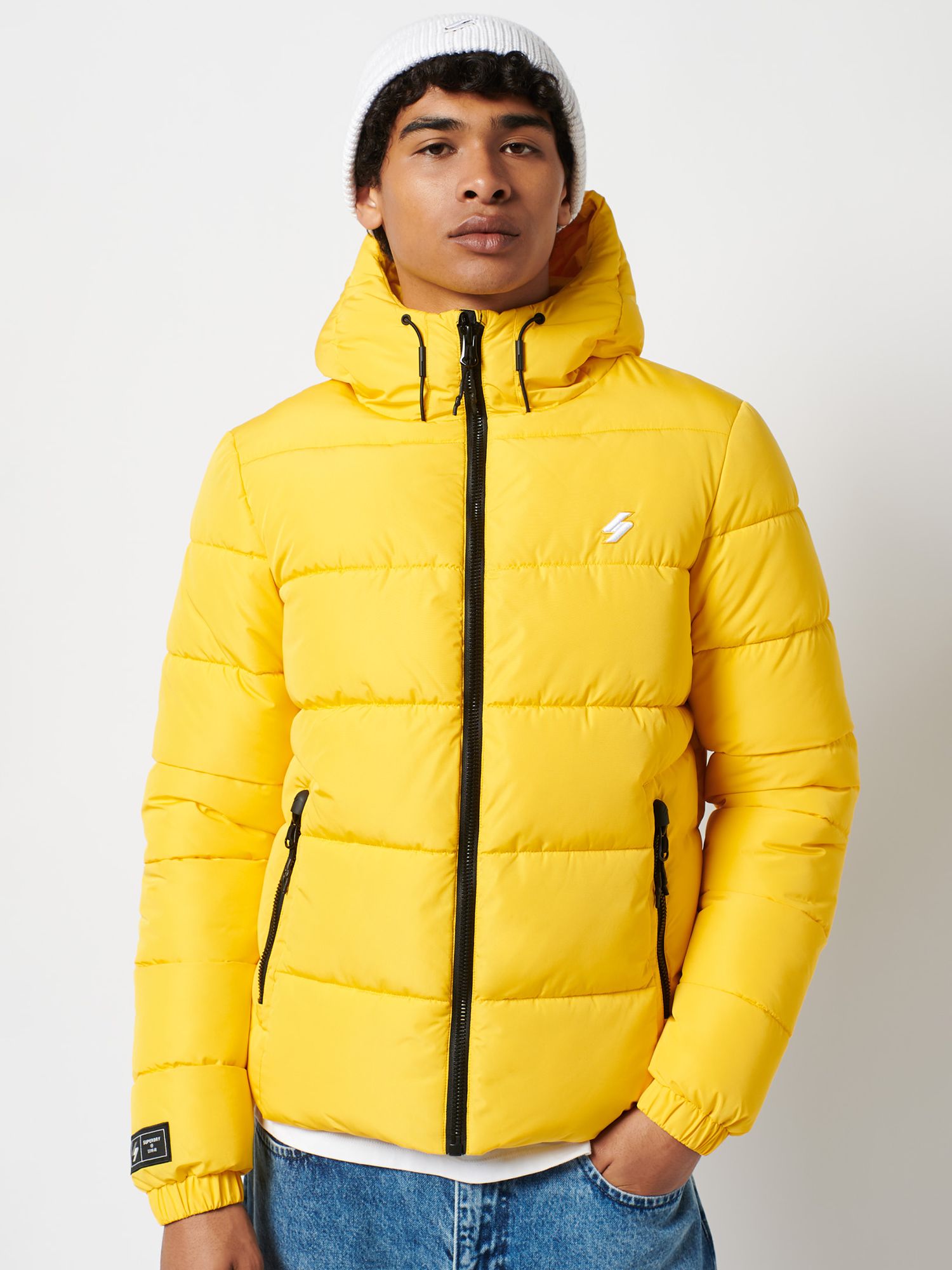 Superdry Hooded Sports Puffer Jacket, Nautical Yellow at John Lewis ...