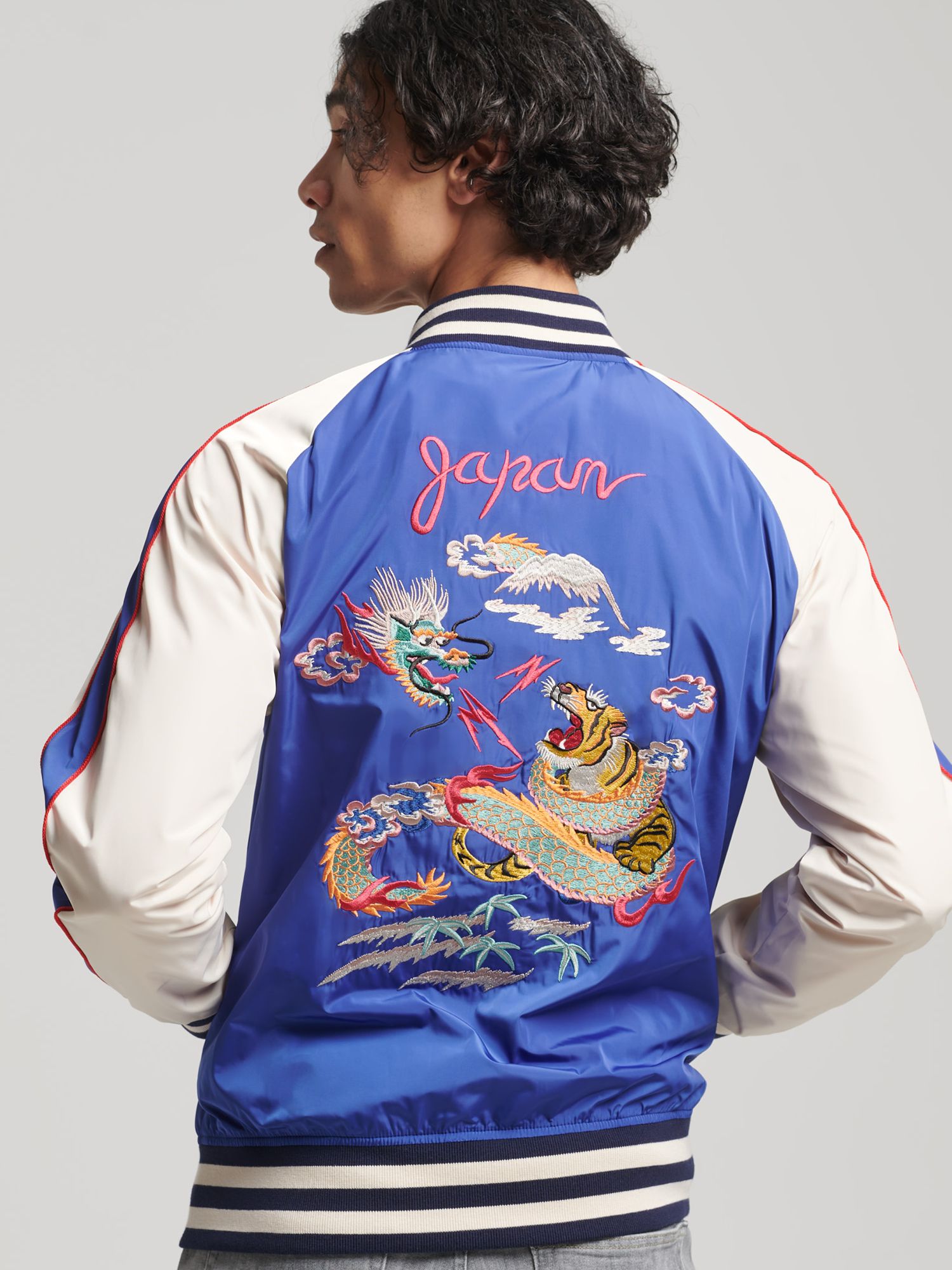 Superdry Vintage Suikajan Varsity Jacket, Mazarine Blue at John Lewis ...