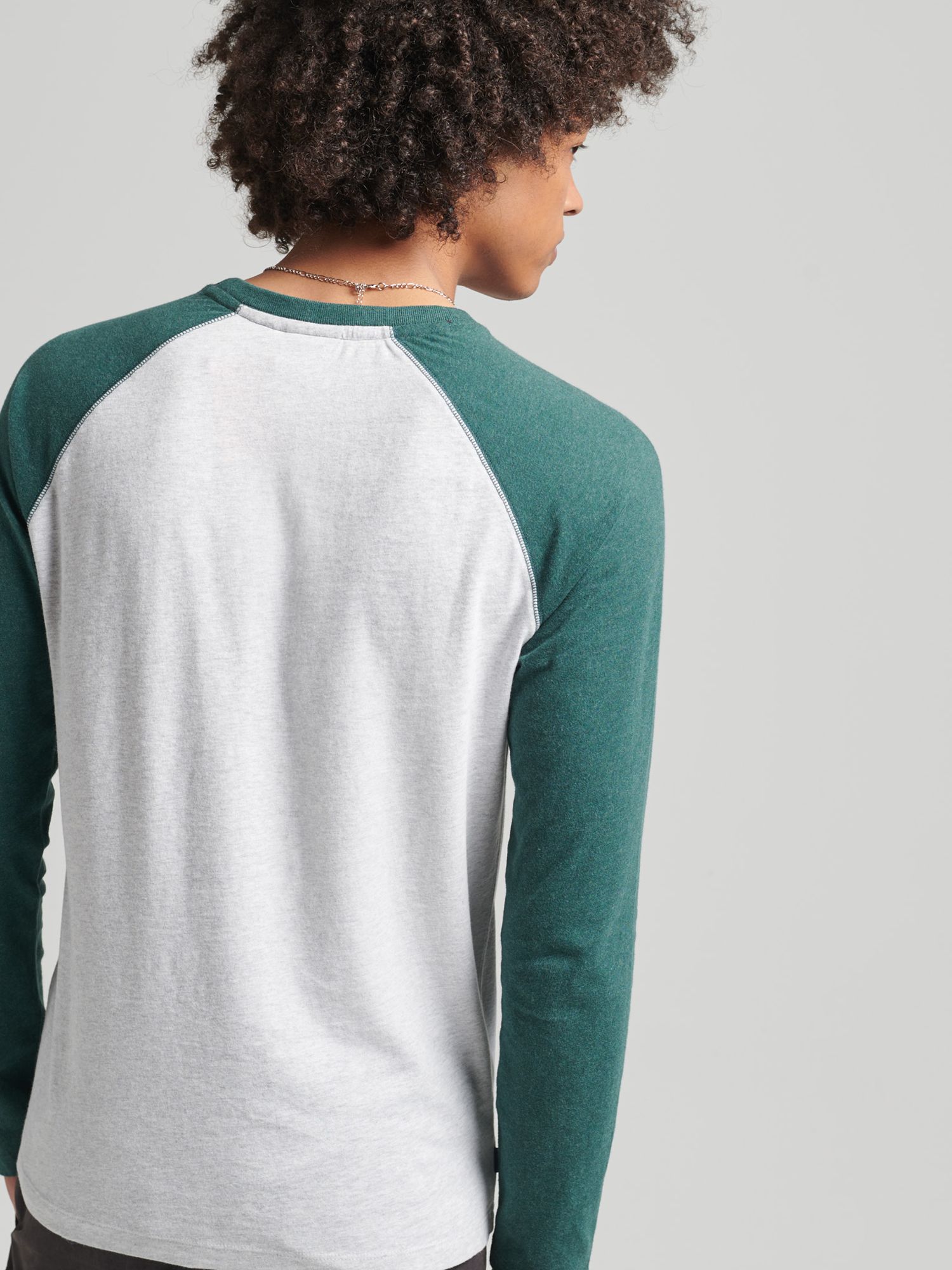 Superdry Organic Cotton Vintage Baseball Long Sleeve Top, Grey Marl/Buck  Green at John Lewis & Partners