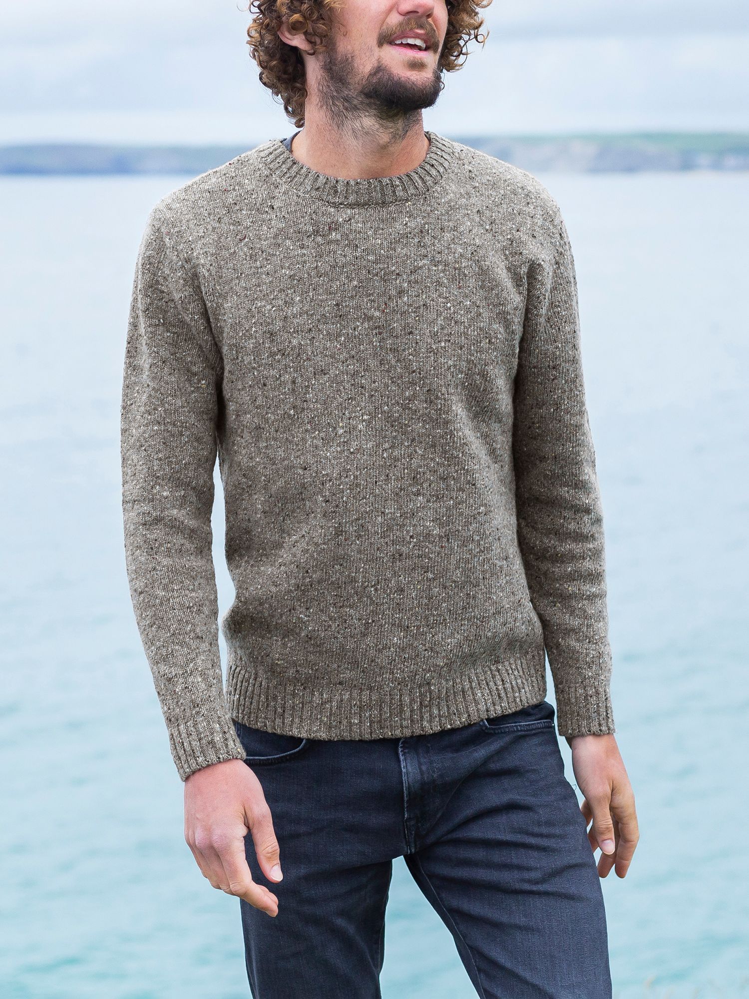 Celtic & Co. Donegal Wool Crew Neck Jumper, Grey Pebble at John Lewis ...