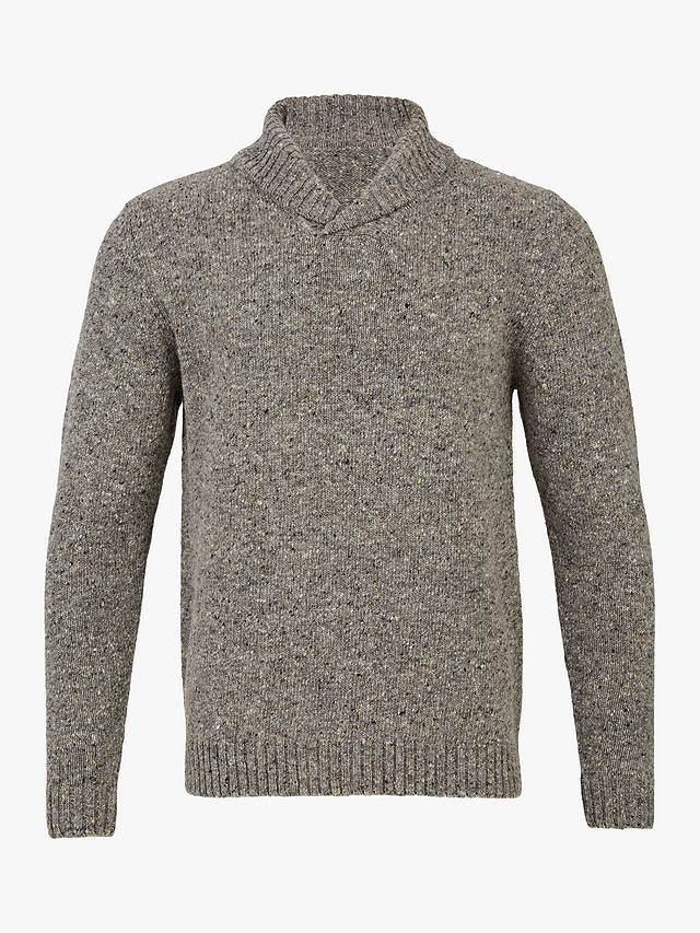 Celtic & Co. Donegal Shawl Collar Wool Jumper, Grey Pebble