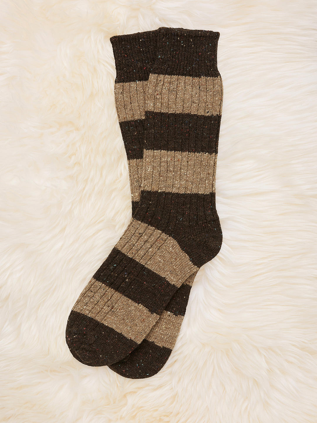 Celtic & Co. Donegal Merino, Silk and Cashmere Blend Striped Socks, Tanner Brown
