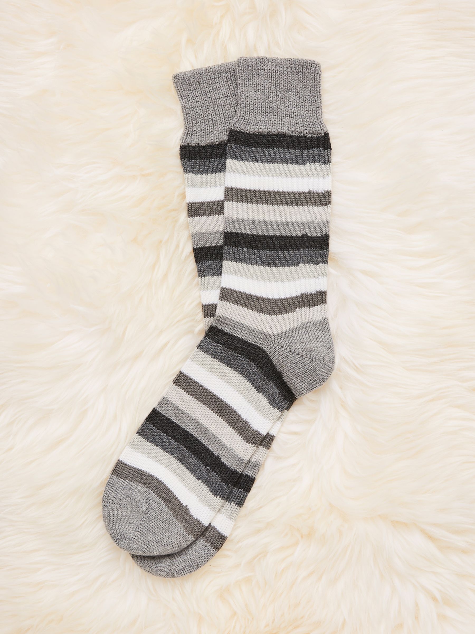Celtic & Co. Wool Rich Stripe Ankle Socks, Grey Melange at John Lewis ...
