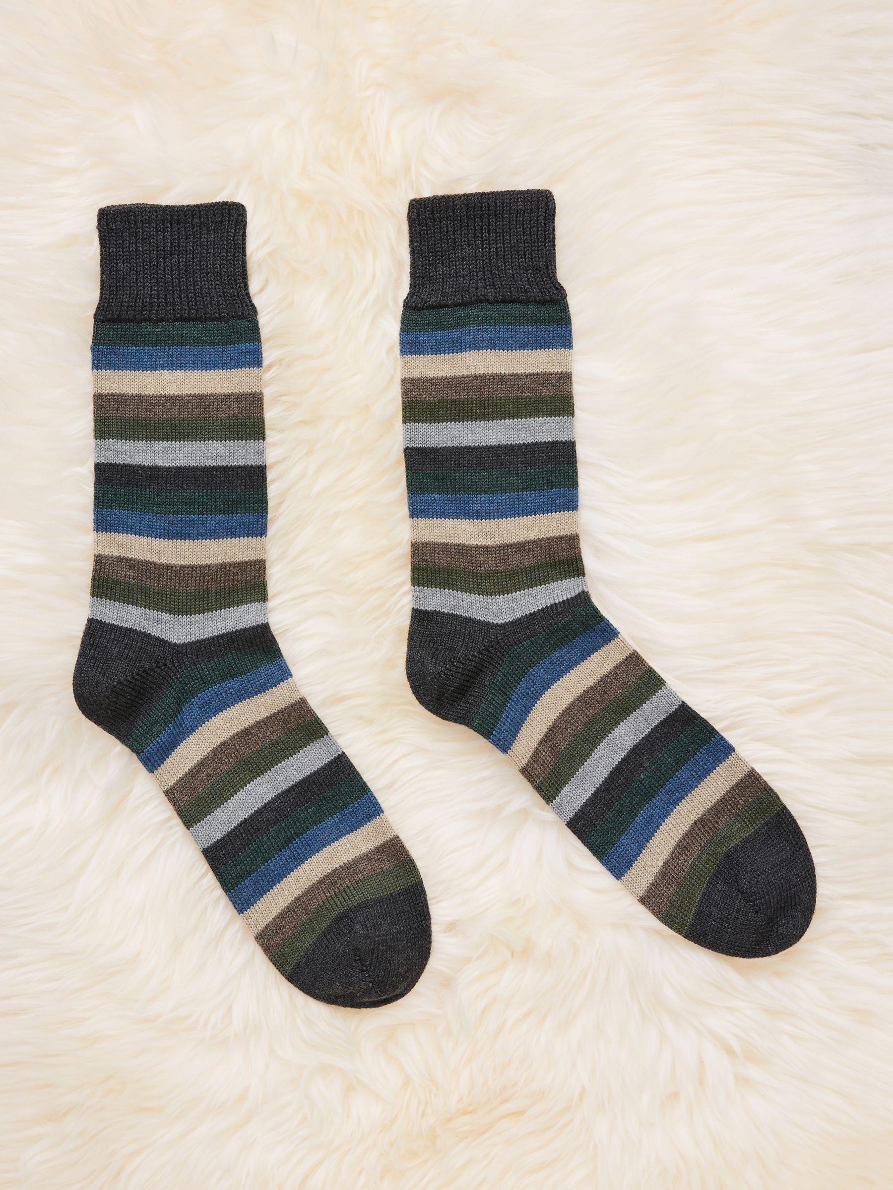 Celtic & Co. Wool Rich Stripe Ankle Socks, Earth/Multi at John Lewis ...