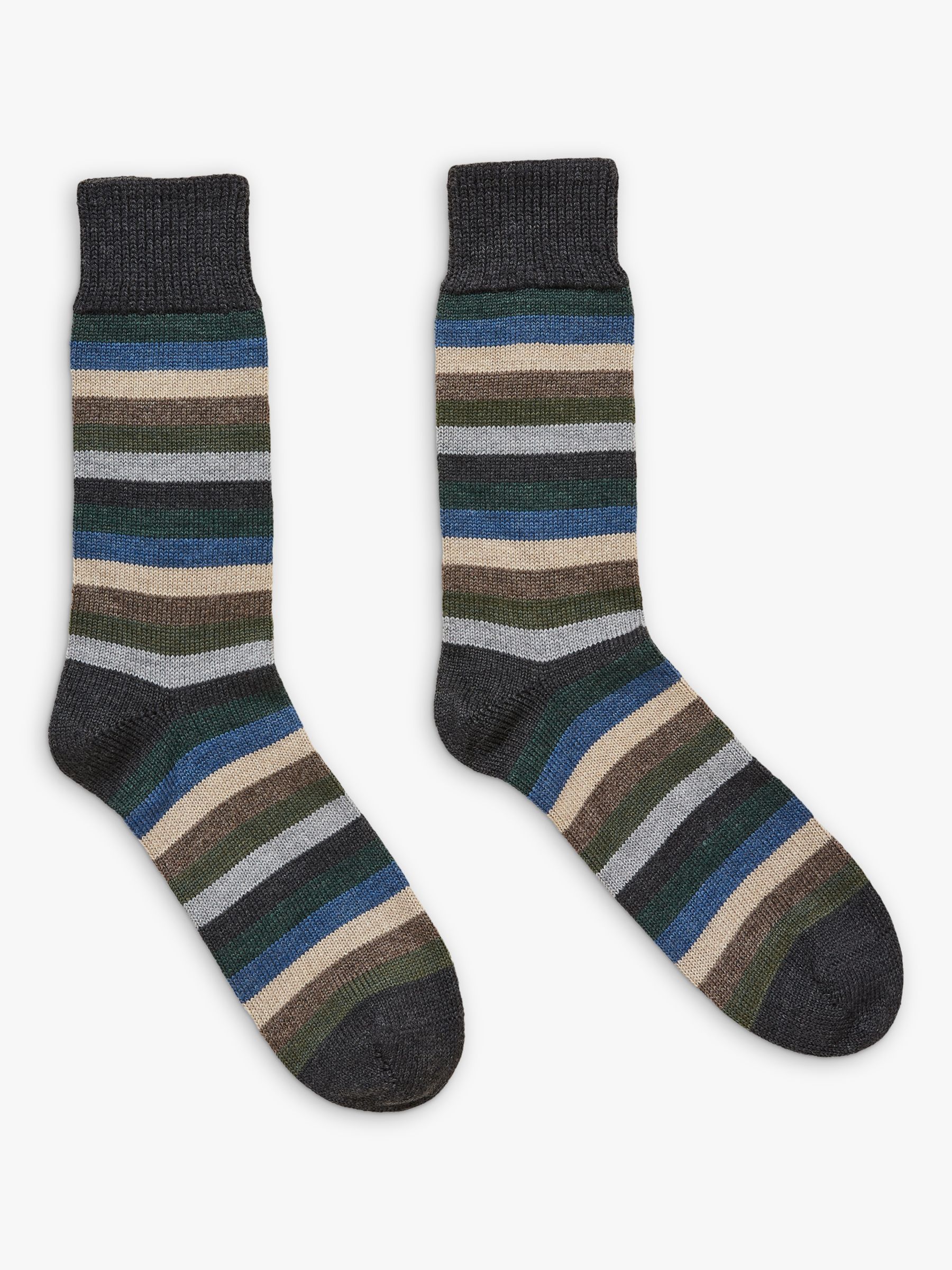 Celtic & Co. Wool Rich Stripe Ankle Socks, Earth/Multi at John Lewis ...