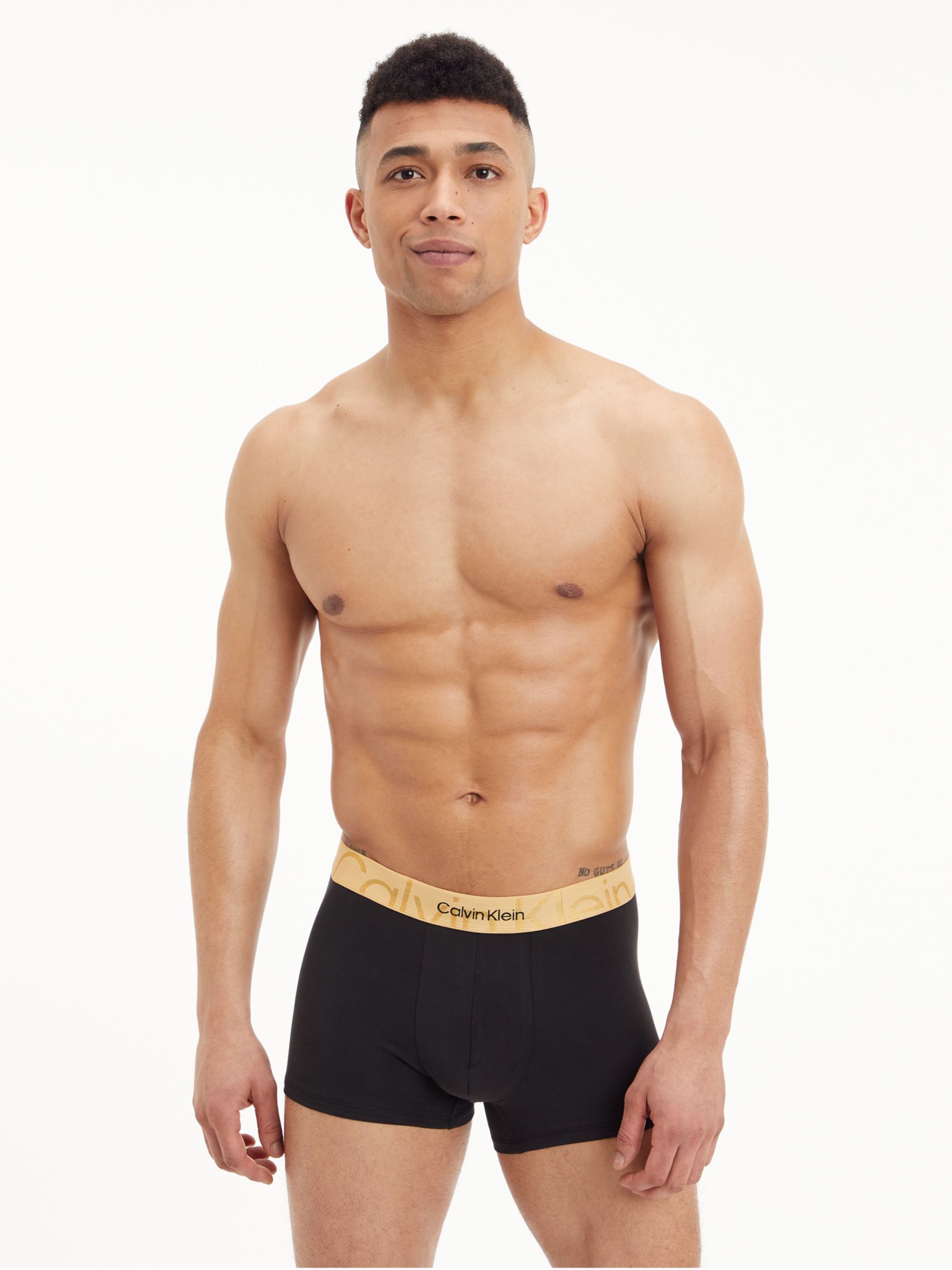 Calvin Klein Embossed Icon Cotton Stretch Trunks, Black/Gold, S