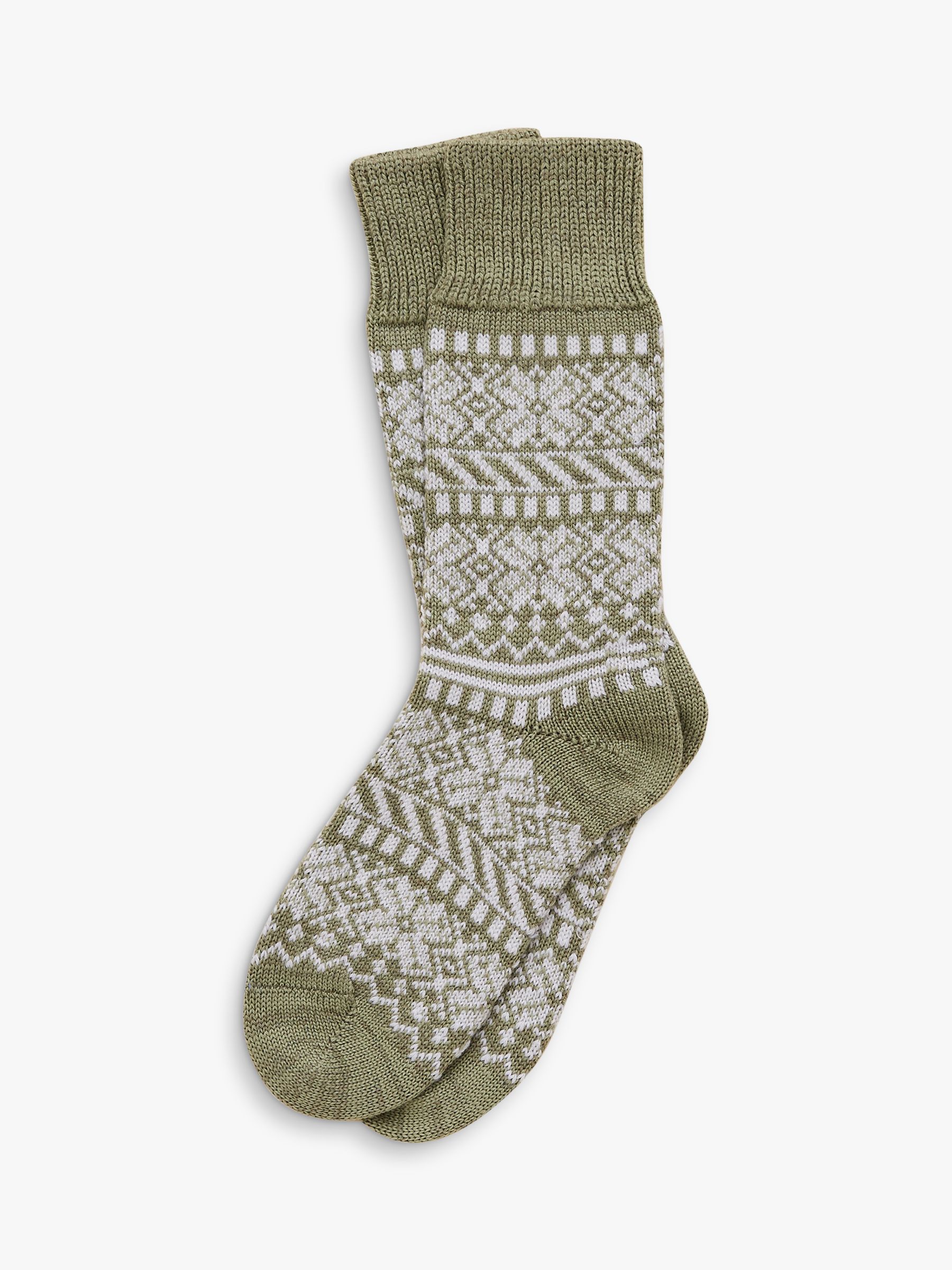 Celtic & Co. Fair Isle Wool Rich Ankle Socks, Sage, M