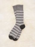 Celtic & Co. Merino Wool Rich Stripe Ankle Socks, Silver Grey/White
