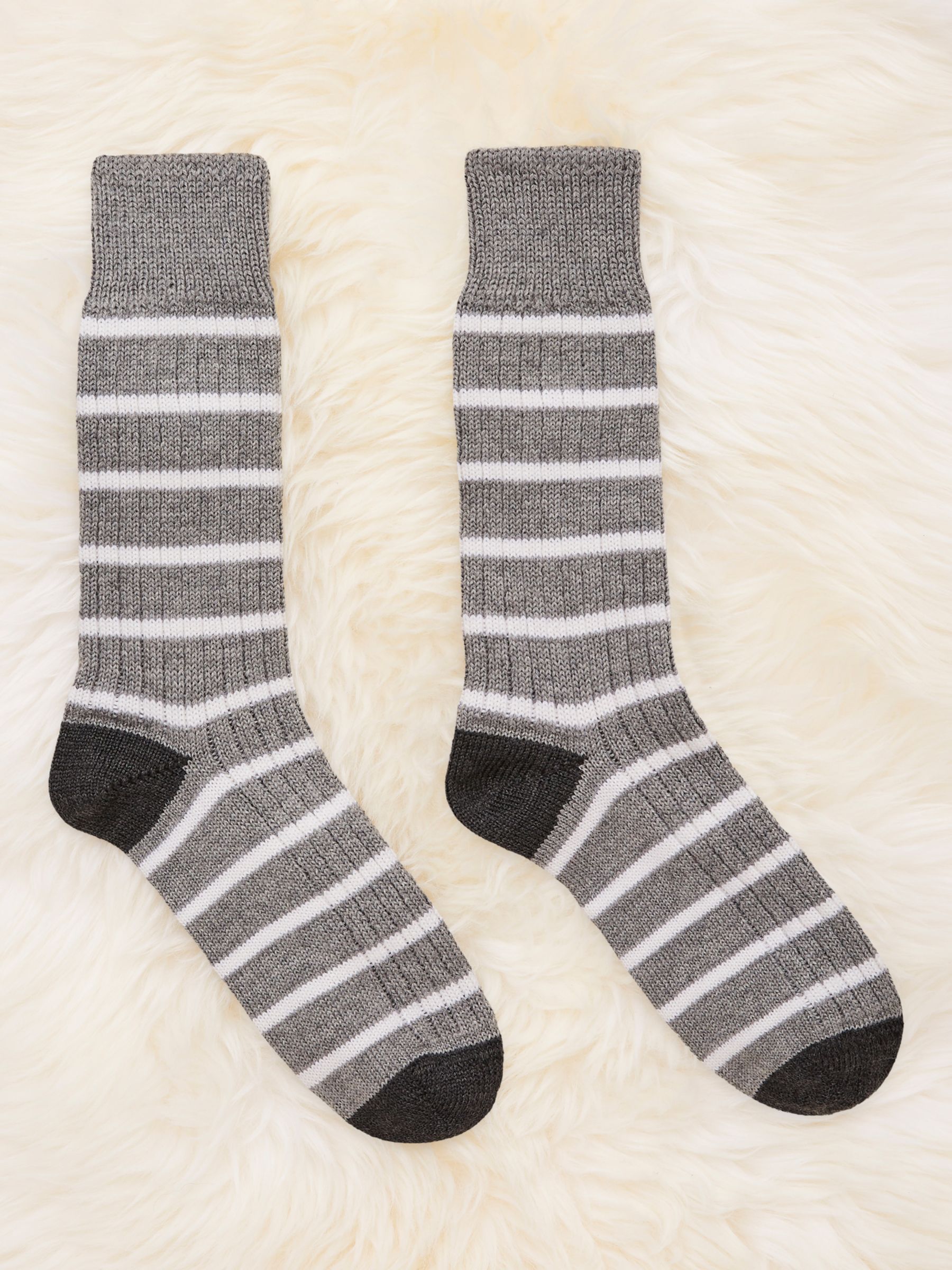 Celtic & Co. Merino Wool Rich Stripe Ankle Socks, Silver Grey/White at ...