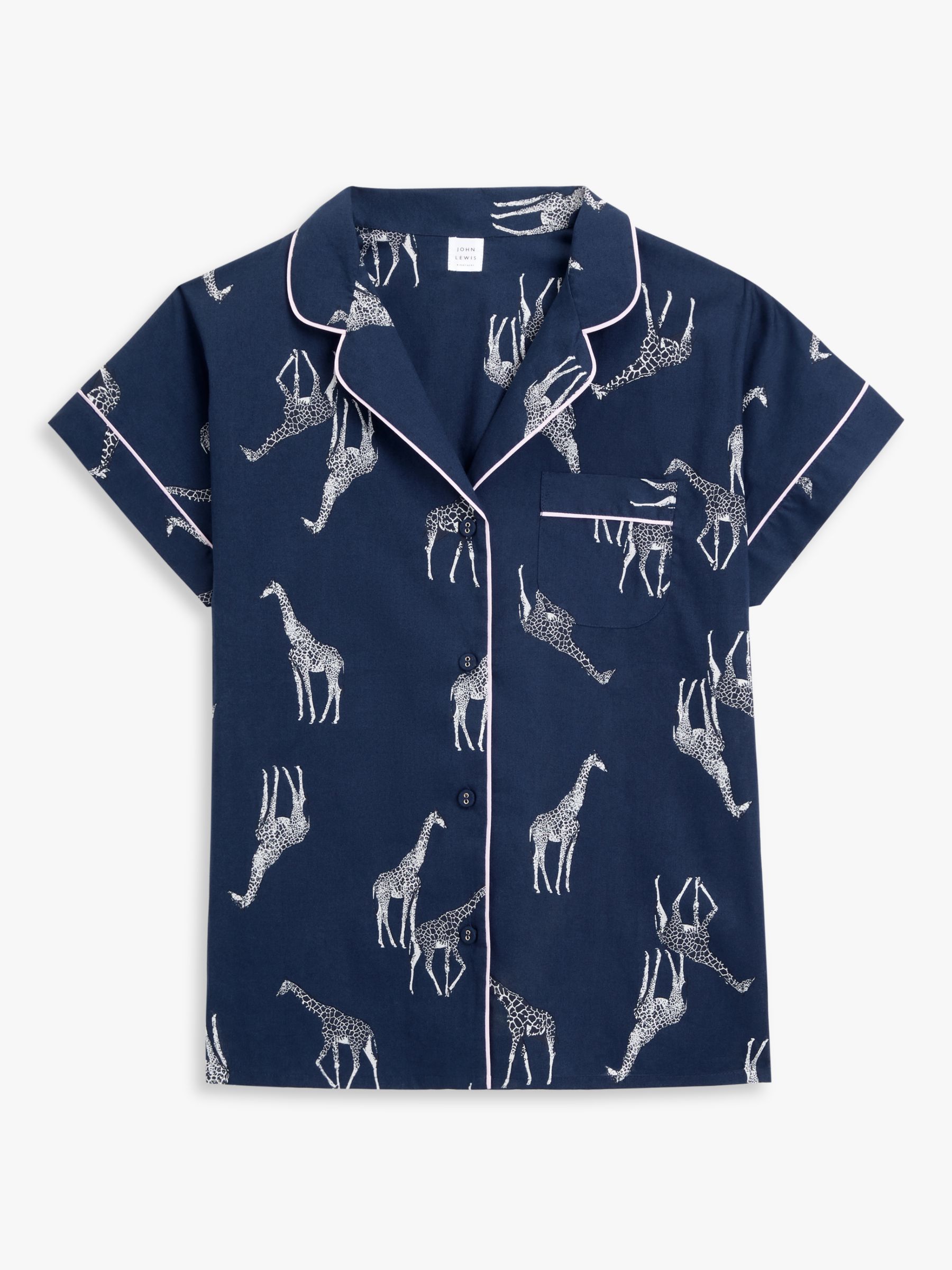 John Lewis Pearl Giraffe Print Pyjama Shirt, Navy at John Lewis & Partners