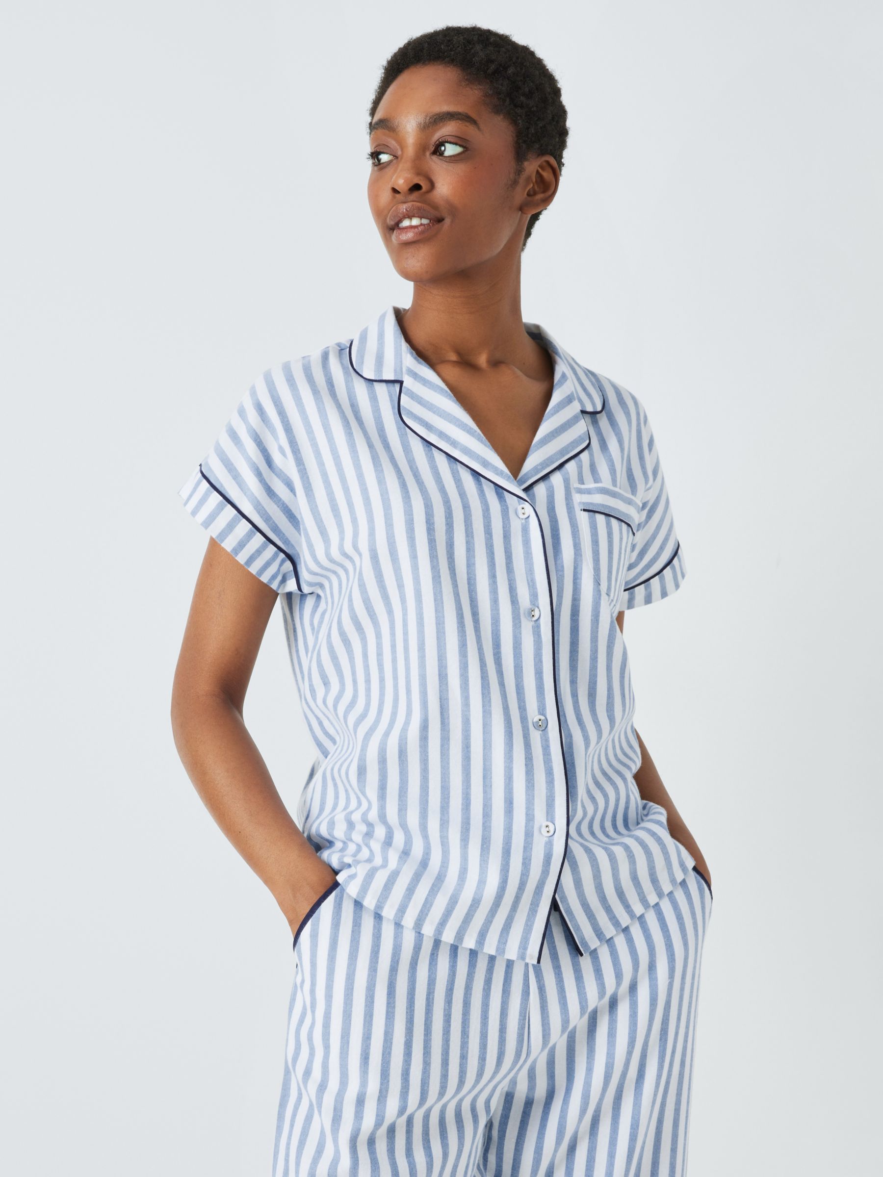 John Lewis Luna Stripe Shirt Pyjama Top, Blue, 8
