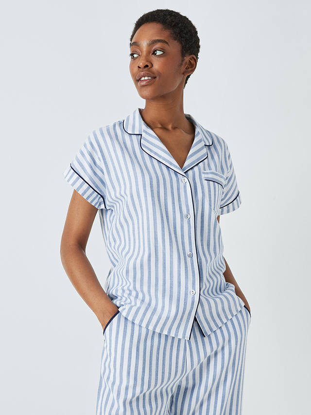 John Lewis Luna Stripe Shirt Pyjama Top, Blue at John Lewis & Partners