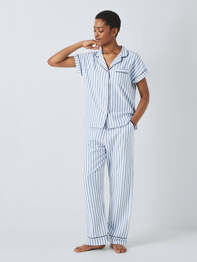 John Lewis Luna Stripe Shirt Pyjama Top, Blue