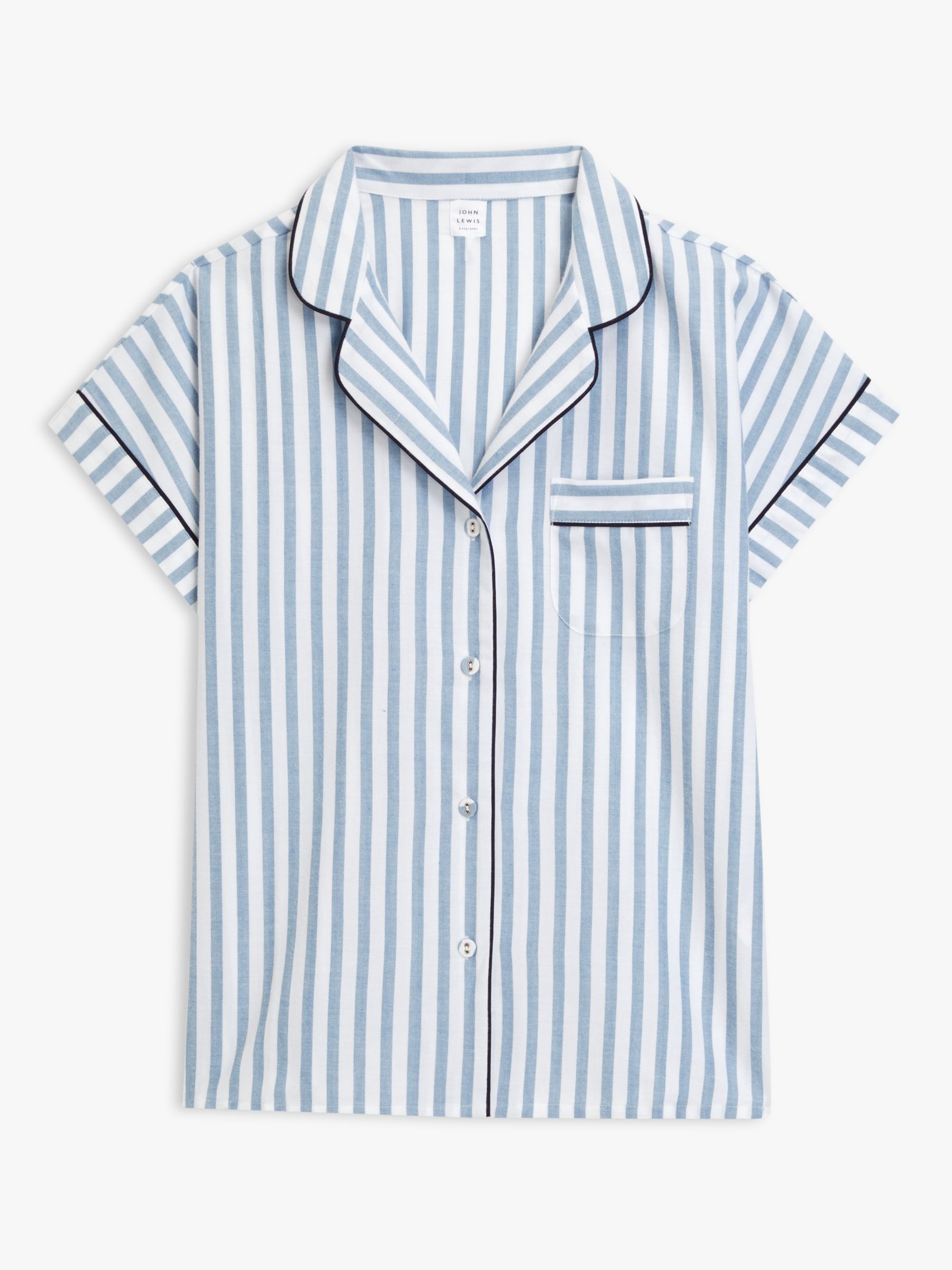 John Lewis Luna Stripe Shirt Pyjama Top, Blue, 8