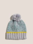 White Stuff Honeycomb Knit Beanie Hat, Teal/Multi