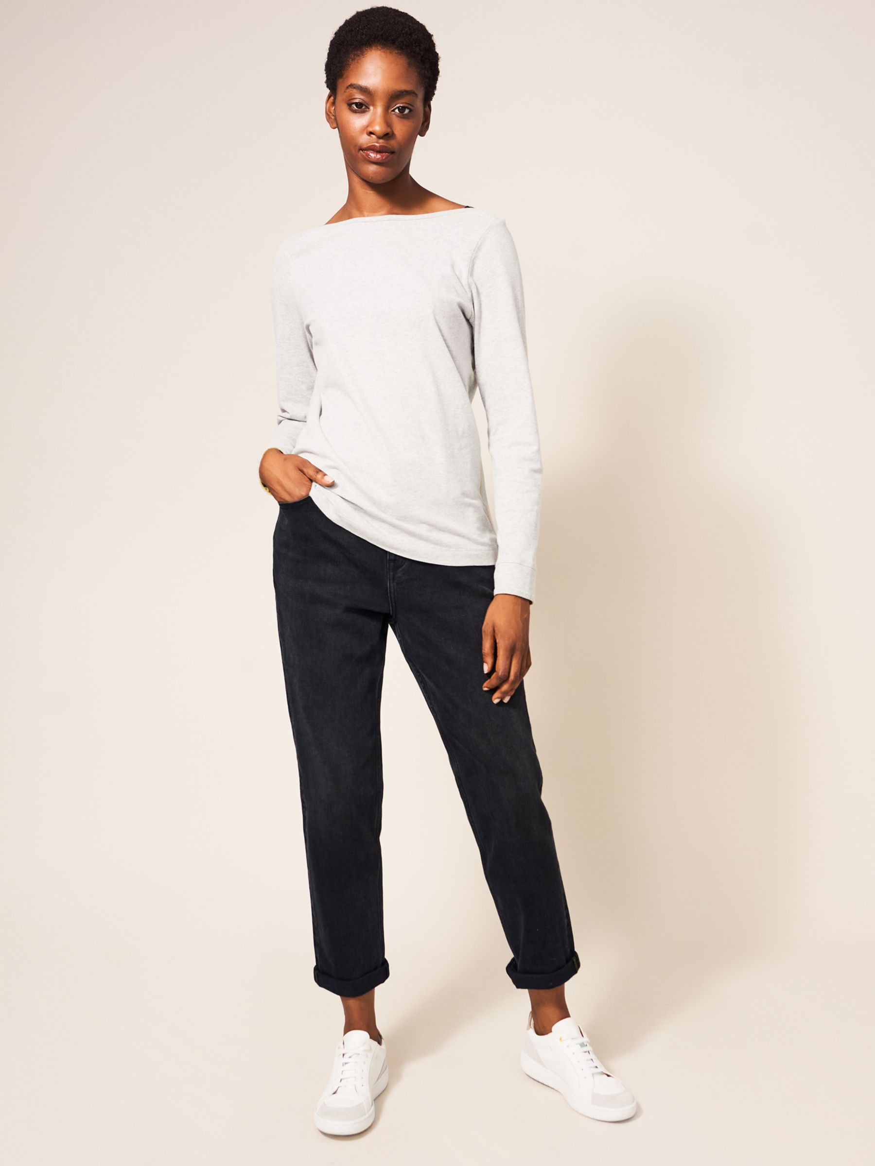 White Stuff Katy Relaxed Slim Jeans, Washed Black at John Lewis & Partners