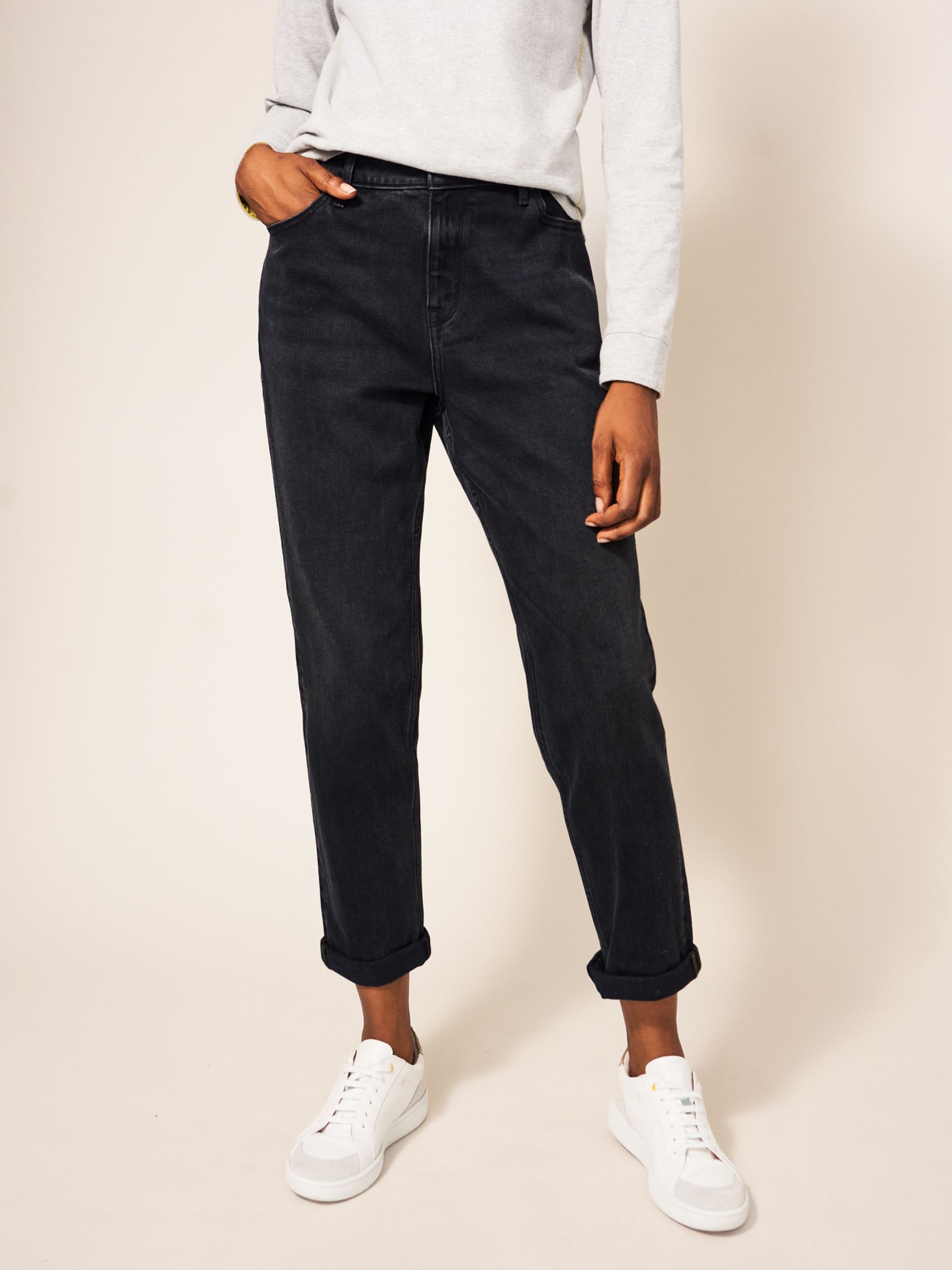 White Stuff Katy Relaxed Slim Jeans, Washed Black, 10R