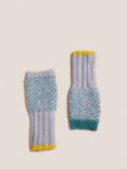 White Stuff Honeycomb Knit Fingerless Mittens, Teal/Multi