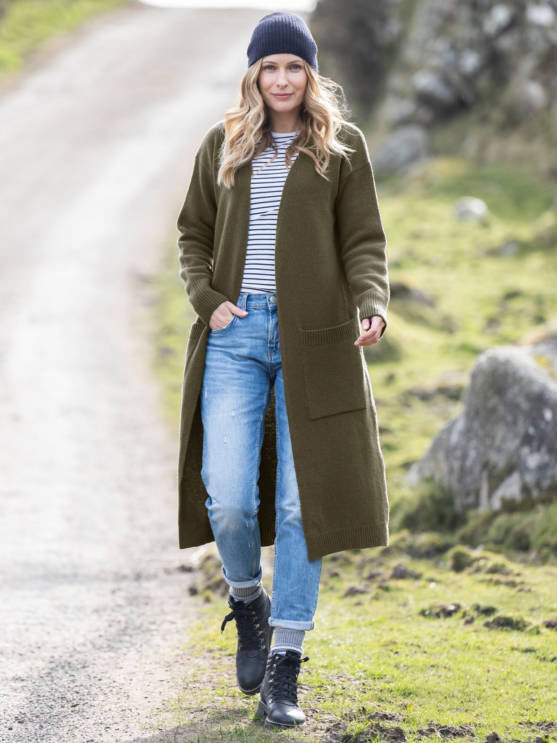 Celtic & Co. Felted Longline Cardigan, Olive