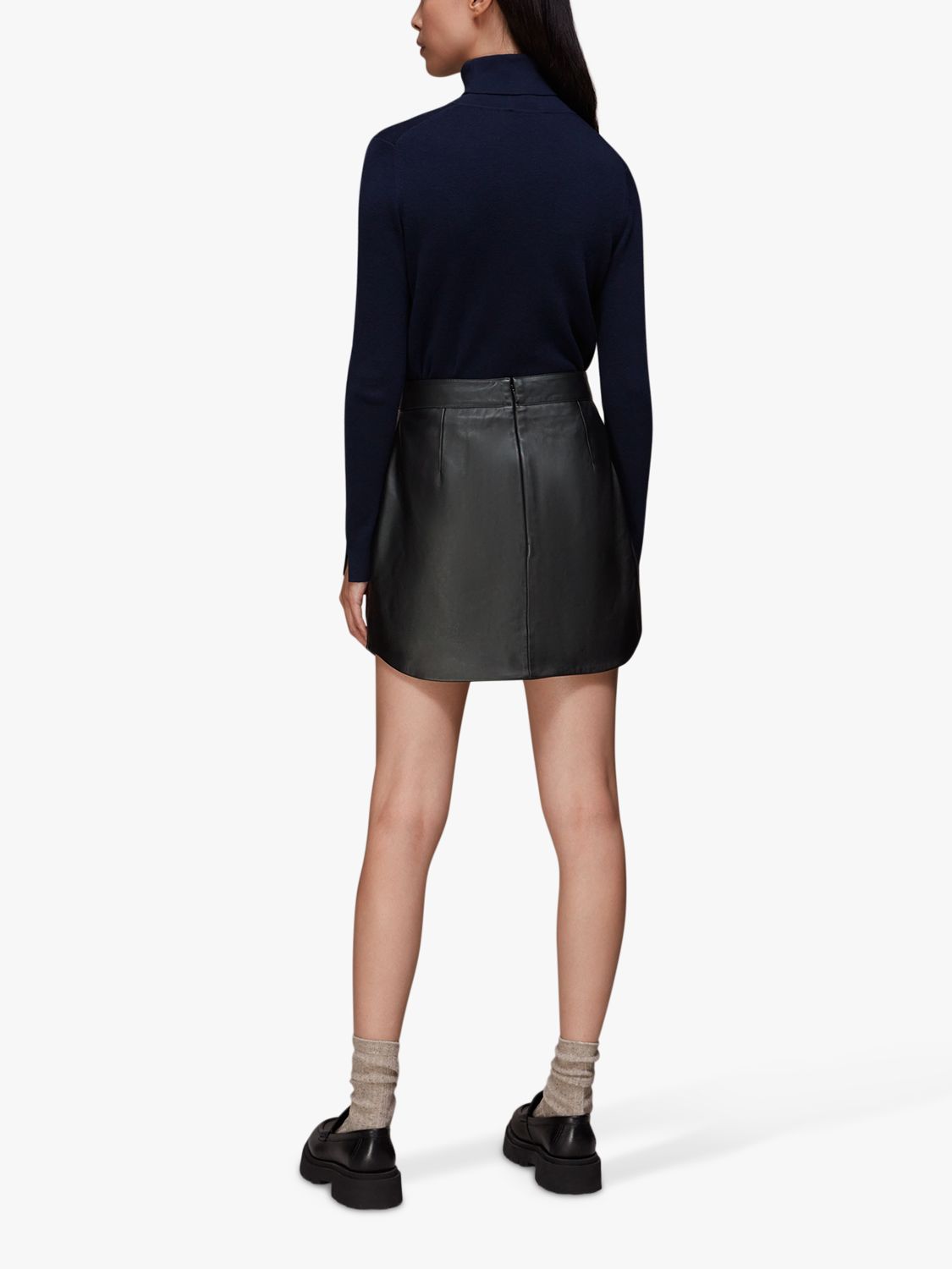 Buy Whistles Leather Curved Hem Mini Skirt, Black Online at johnlewis.com