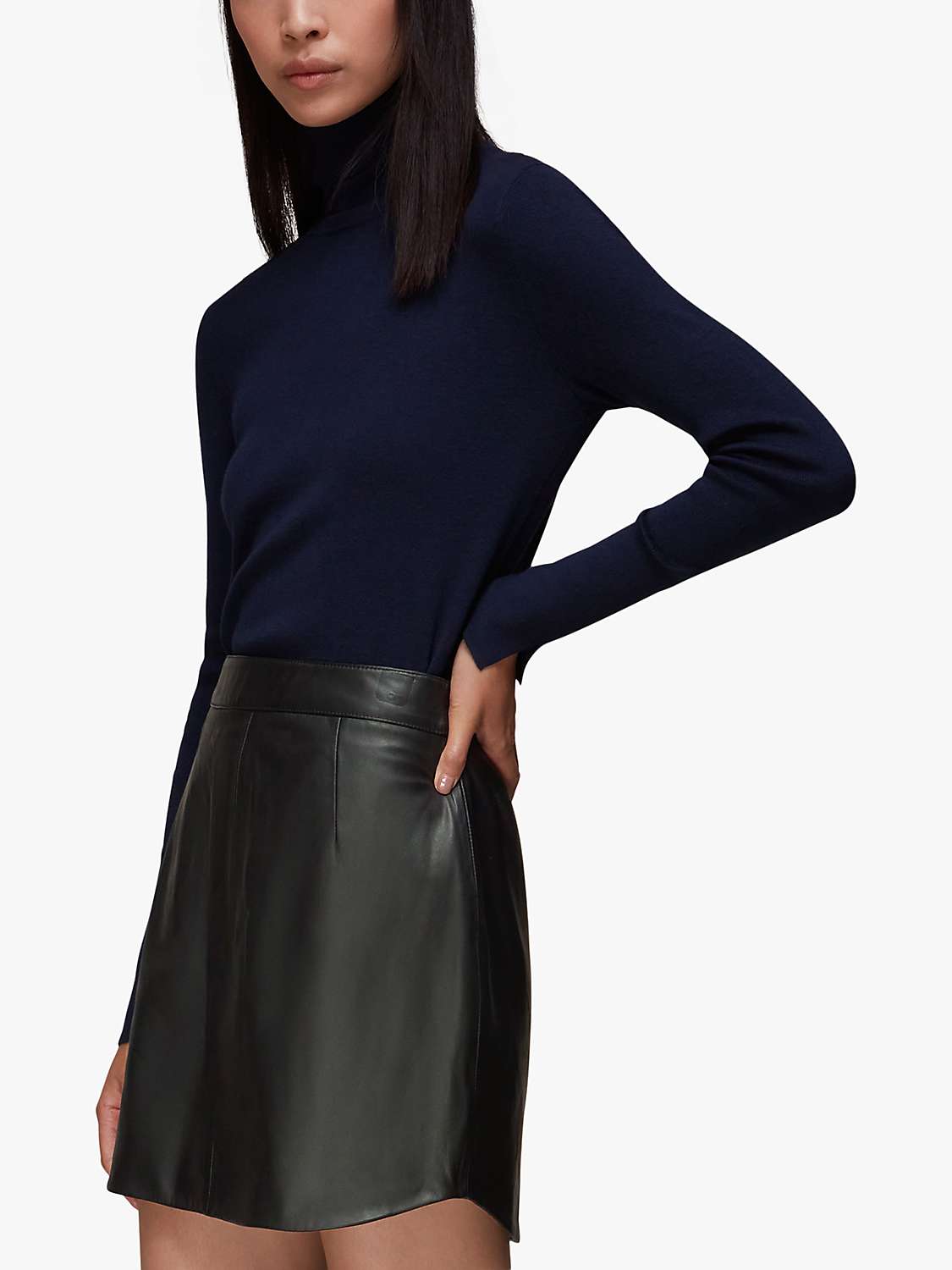 Buy Whistles Leather Curved Hem Mini Skirt, Black Online at johnlewis.com