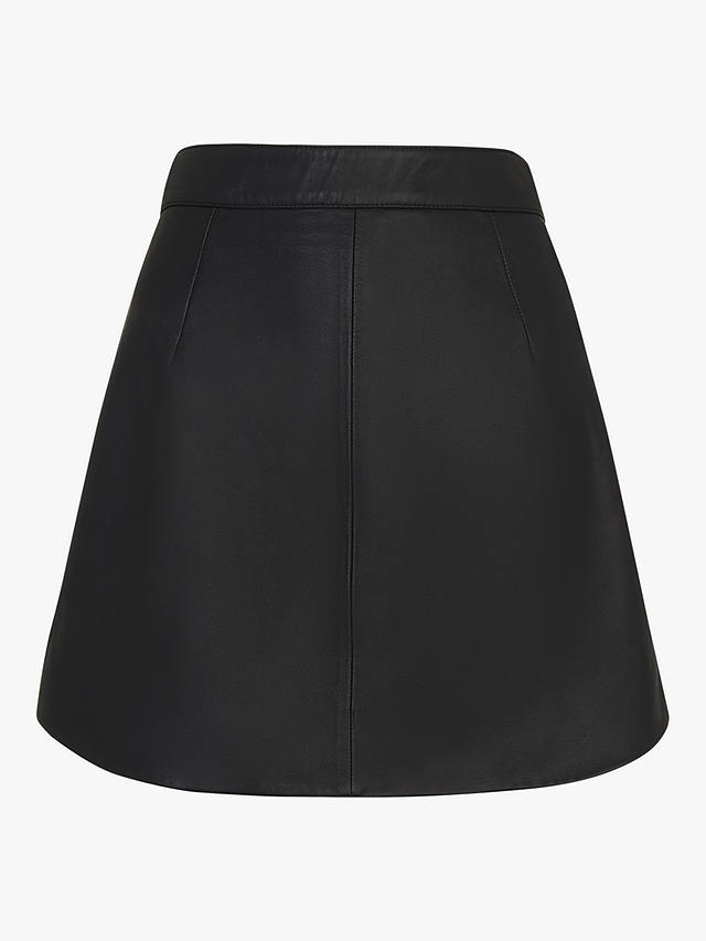 Whistles Leather Curved Hem Mini Skirt, Black