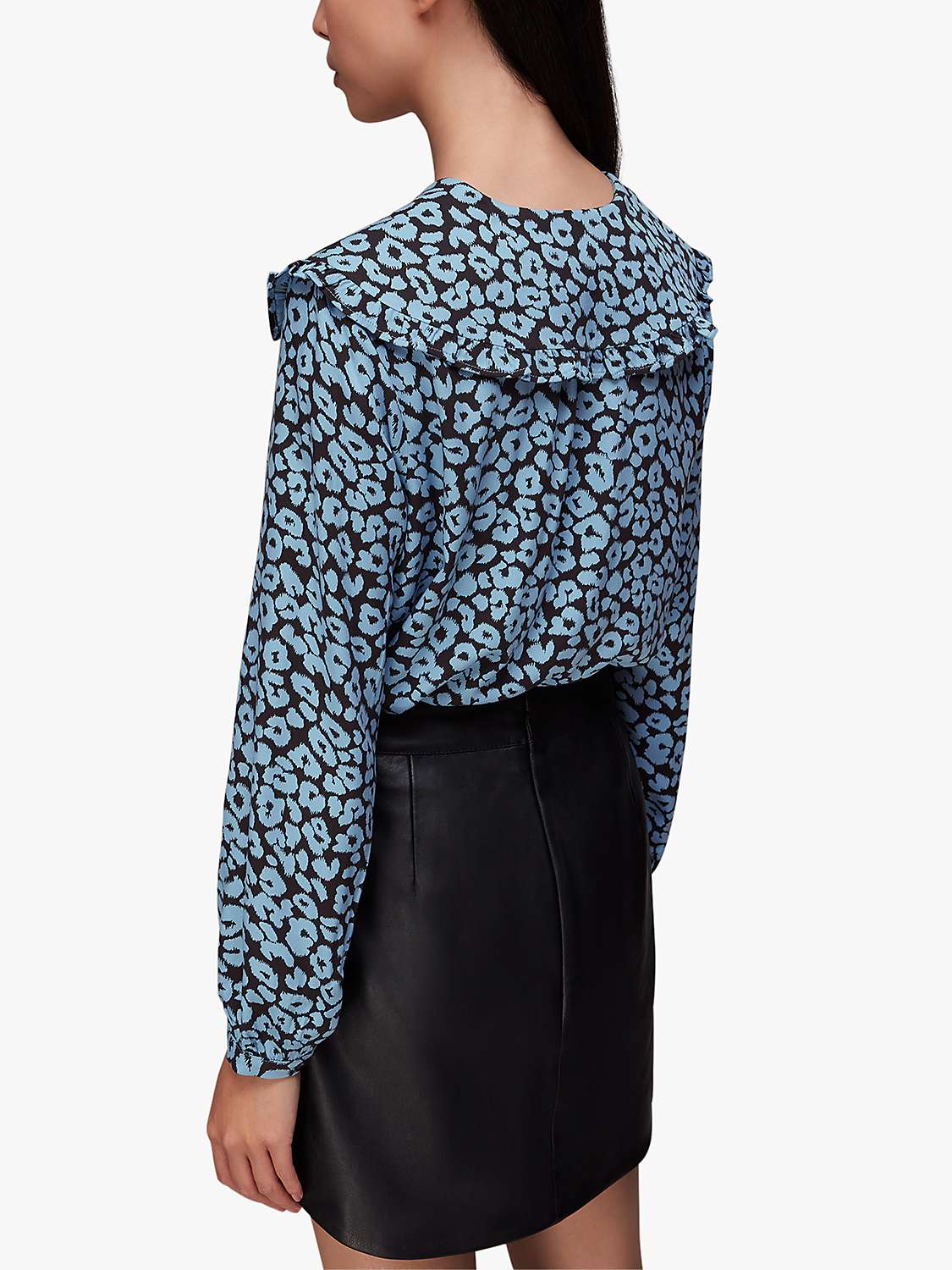 Buy Whistles Fuzzy Leopard Print Collar Blouse, Blue/Multi Online at johnlewis.com