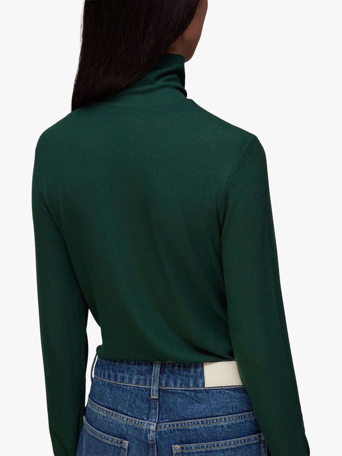 Buy Whistles Essential Ribbed Roll Neck Top, Dark Green Online at johnlewis.com