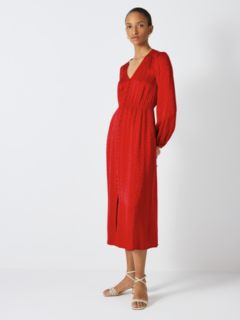 John Lewis Spot Print Tea Dress, Red, 8