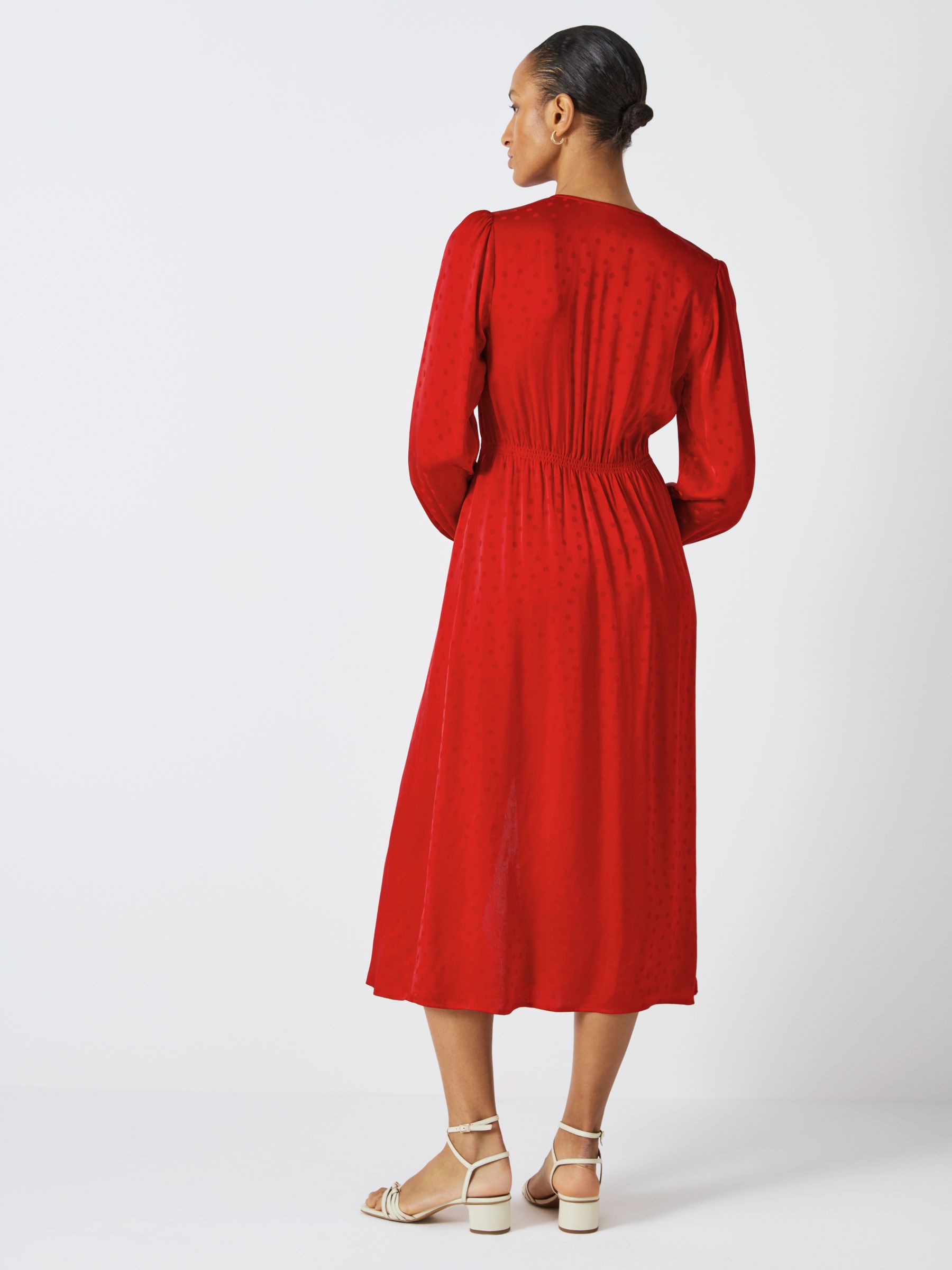 John Lewis Spot Print Tea Dress, Red