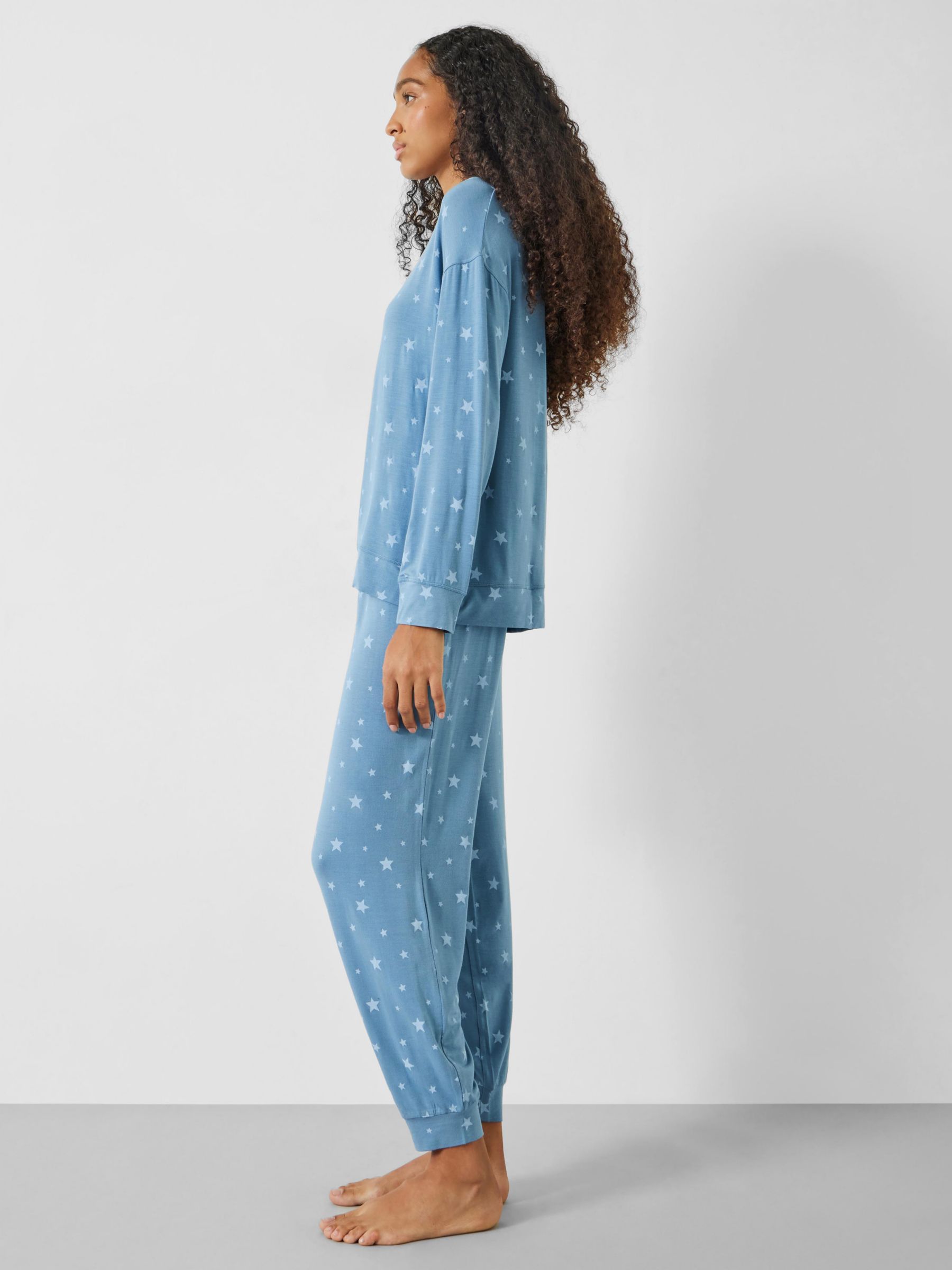 Buy HUSH Flo Star Print Relaxed Jersey Pyjama Set, Blue Online at johnlewis.com