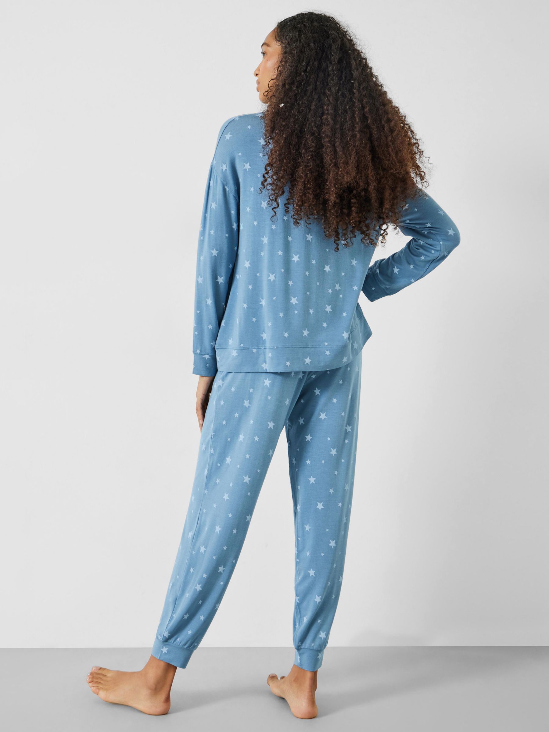 Buy HUSH Flo Star Print Relaxed Jersey Pyjama Set, Blue Online at johnlewis.com